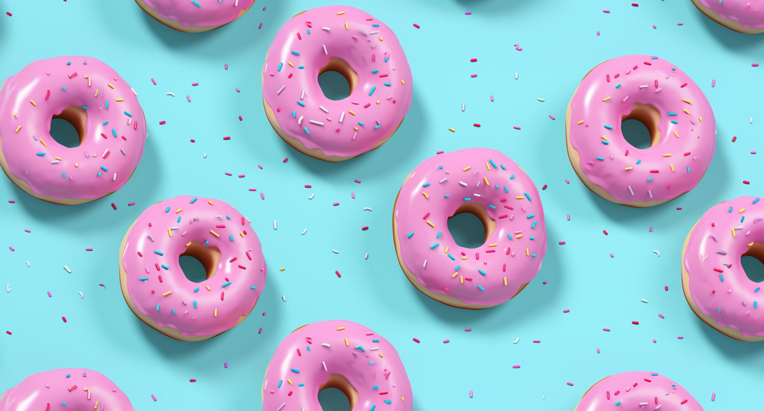 Doughnut Delight: Kawaii Lisa Frank-style Pattern on Blue