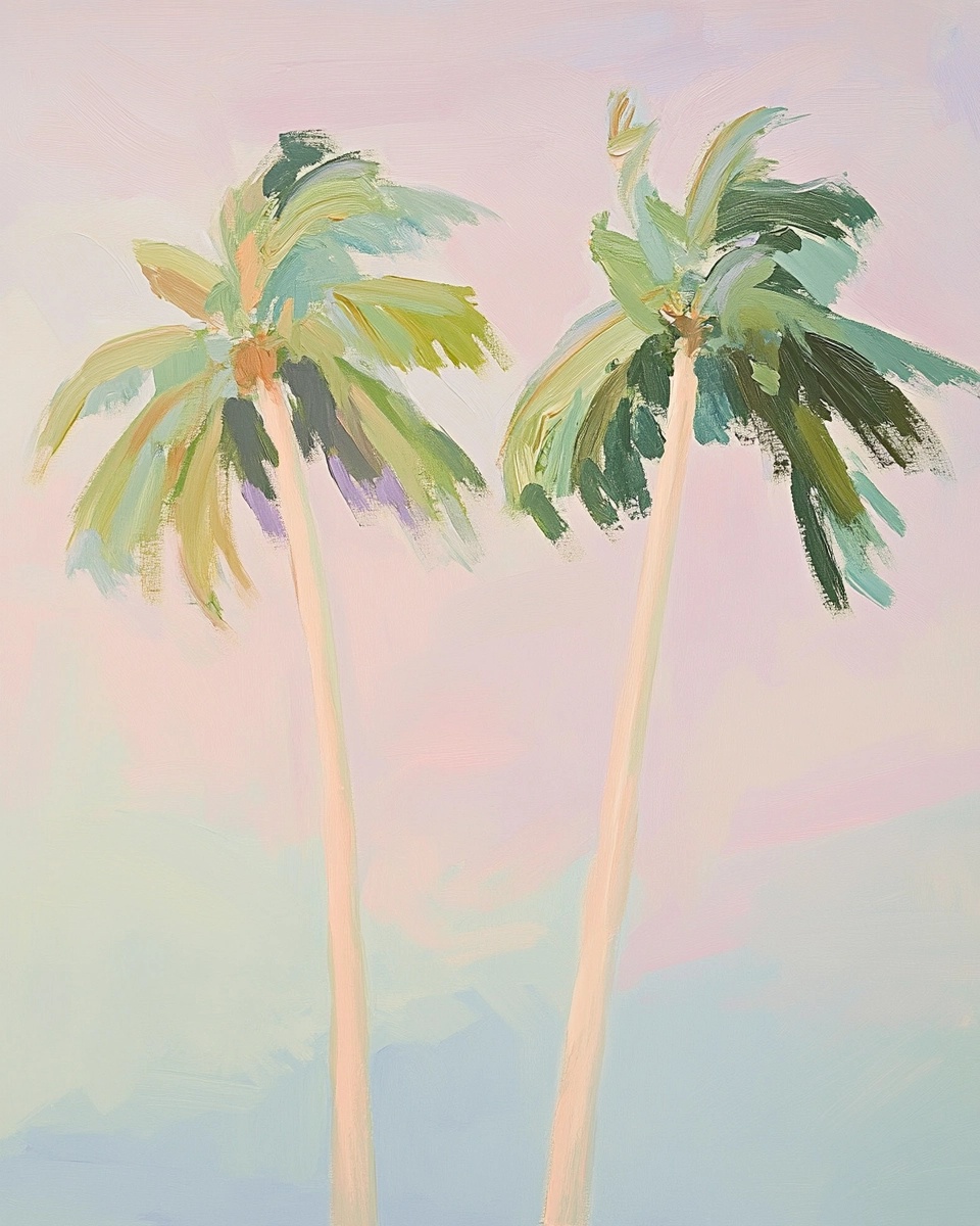 Pastel Palm Trees: A Minimalist Acrylic Masterpiece