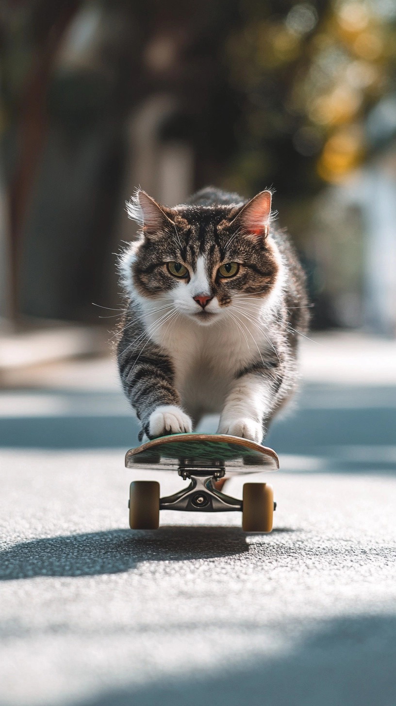 Skateboarding Cat Takes on the City Streets