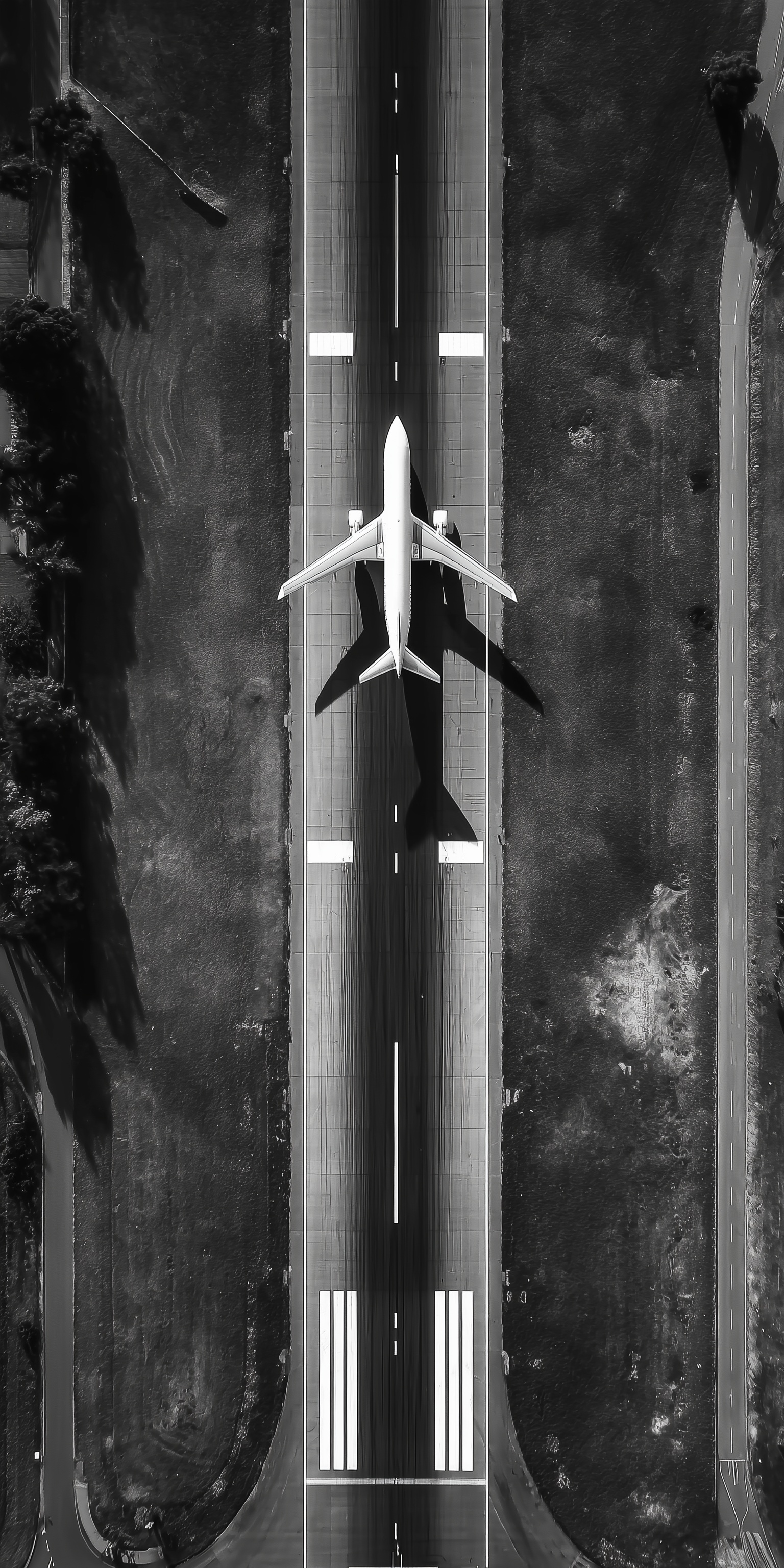 Stunning Black and White Runway Photo from Above