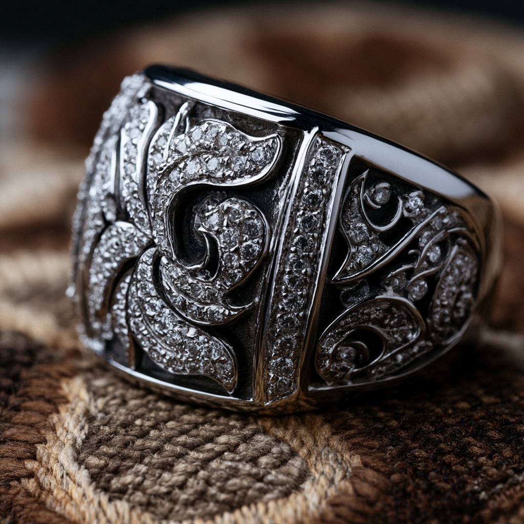 Luxury Men's Diamond Ring in White Gold