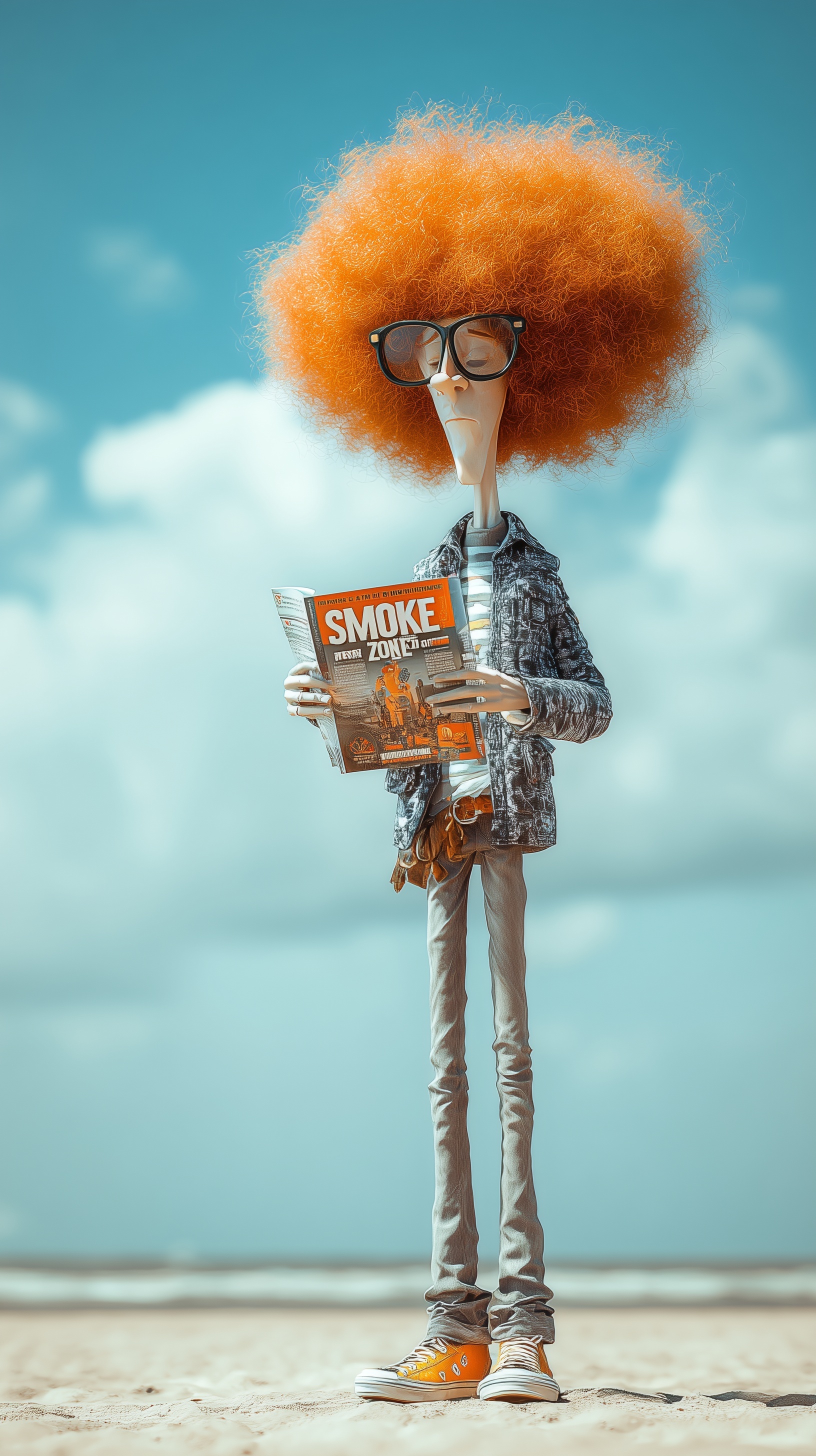 Beach Vibes: Tall Guy with Afro & Magazine