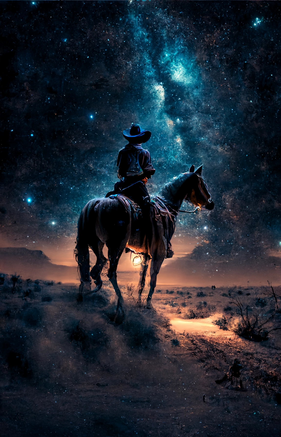 Nighttime Cowboy Adventure in Milky Way Desert