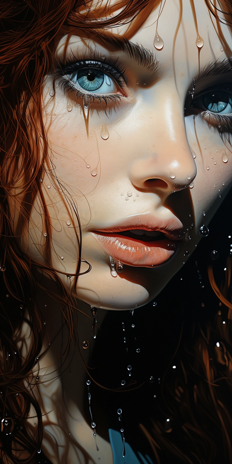 Realistic Water Droplet on Redheaded Woman: Mike Deodato Style