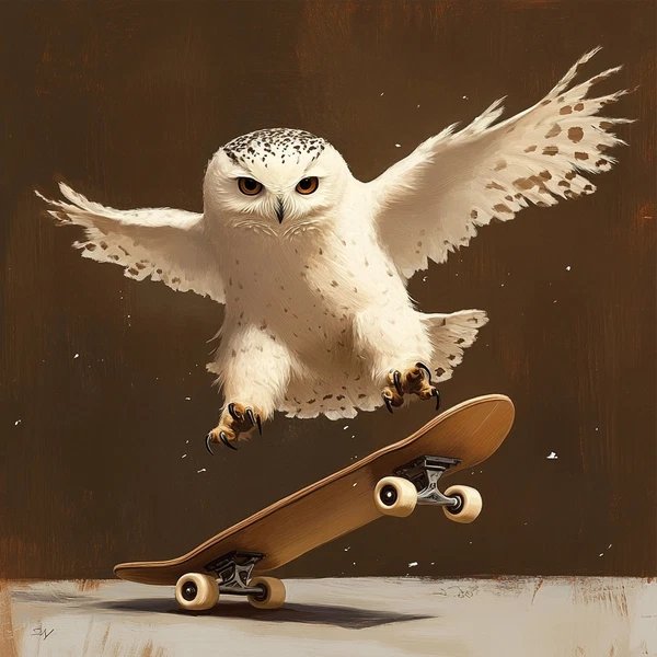 Snowy Owl Skateboarding: A Thrilling Kickflip!