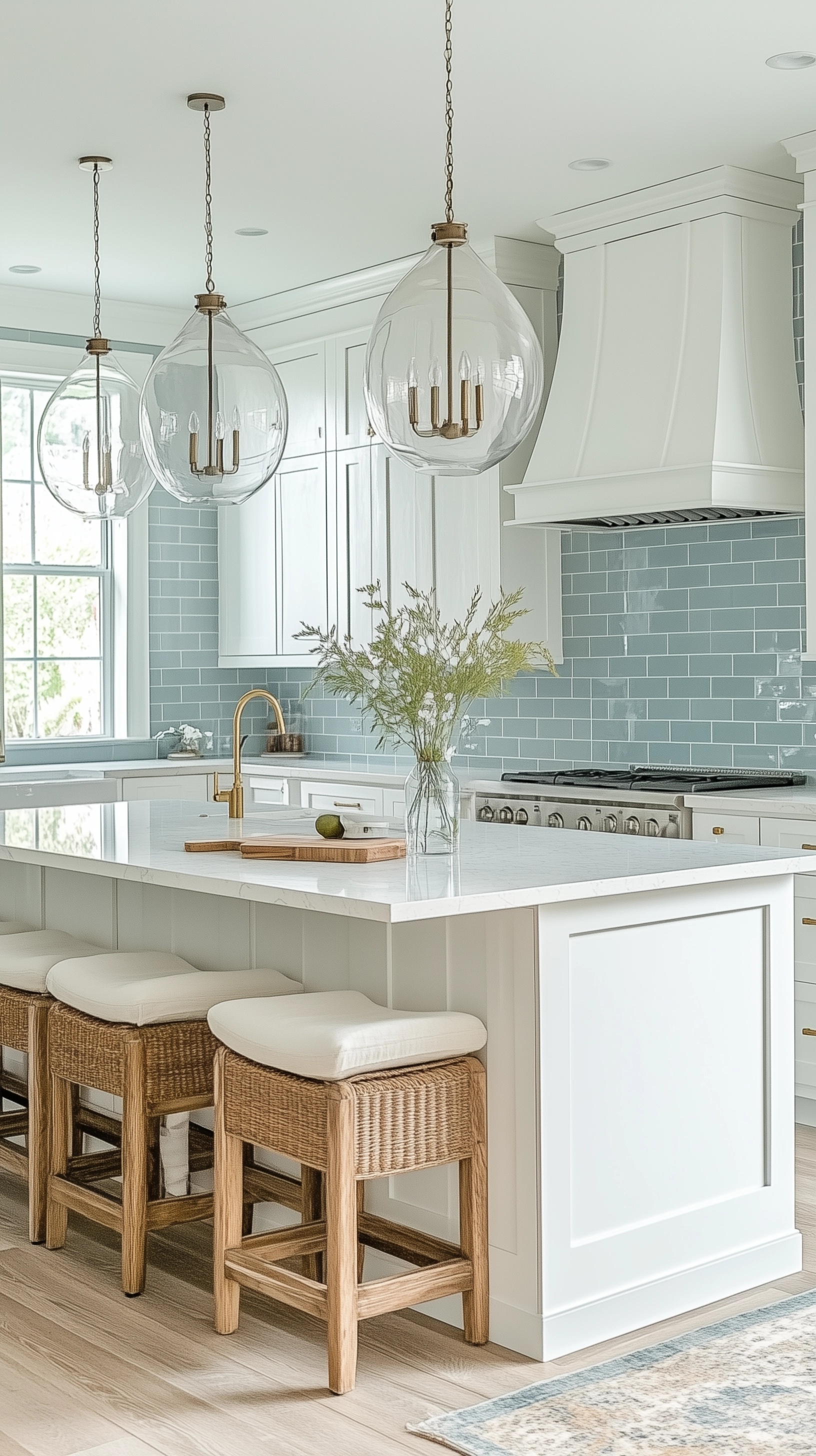 Modern Coastal Kitchen with Island & Light Blue Accents