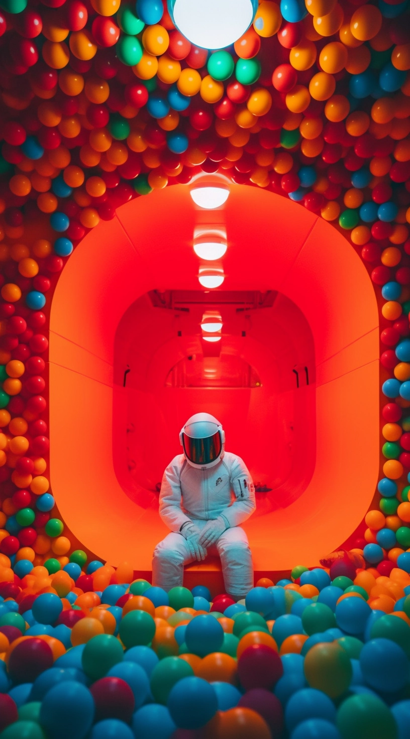 Surreal Astronaut in Golden Ratio Ball Pit