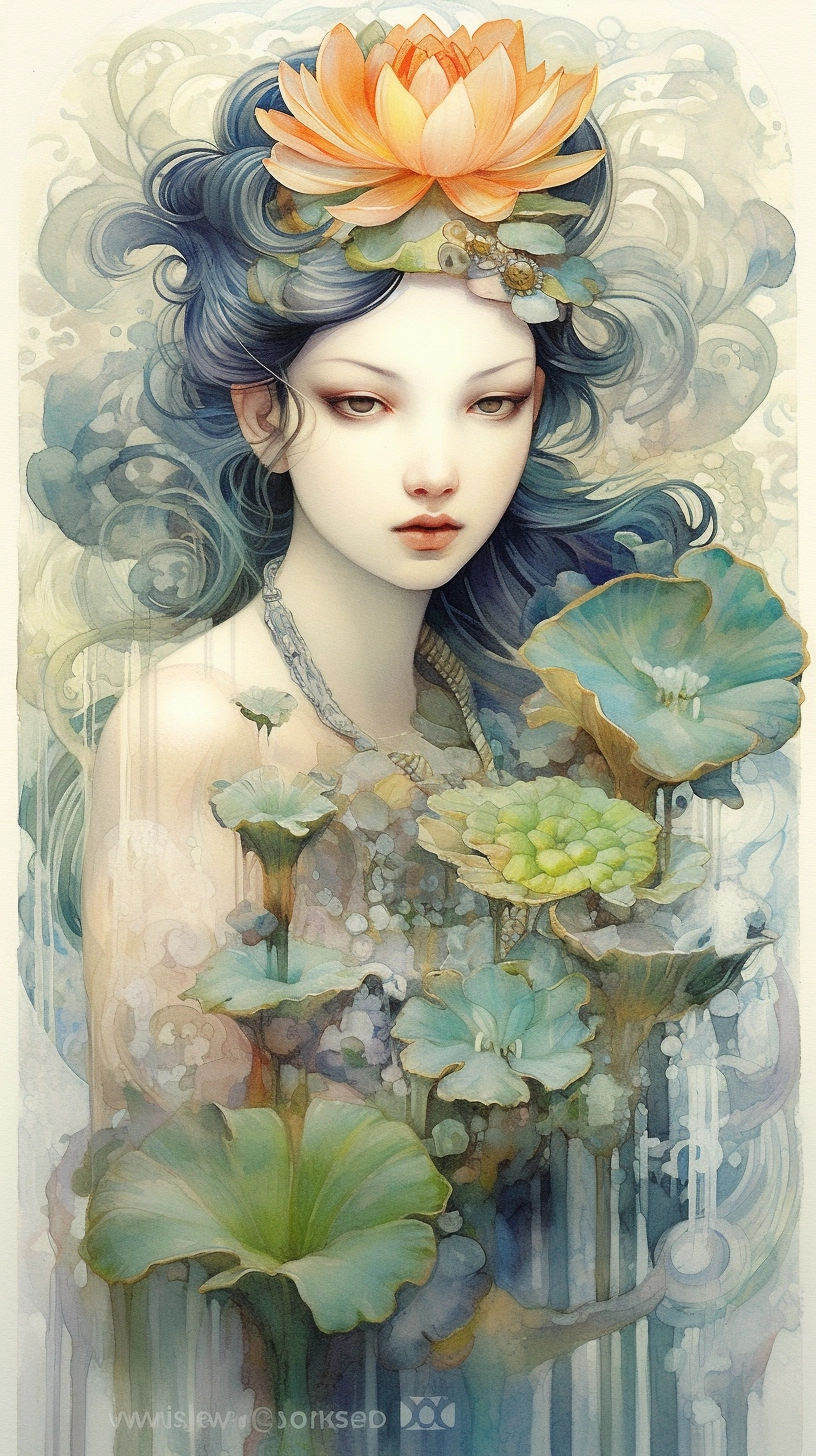 Elegant Lotus Goddess Art by Anna Dittmann