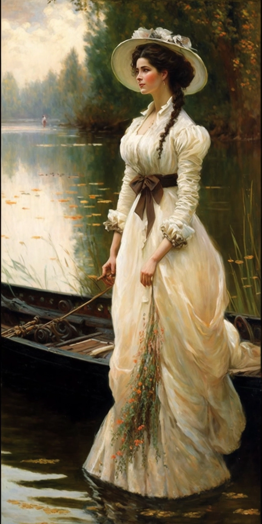 Victorian Lady by the Lake: Impressionist Beauty