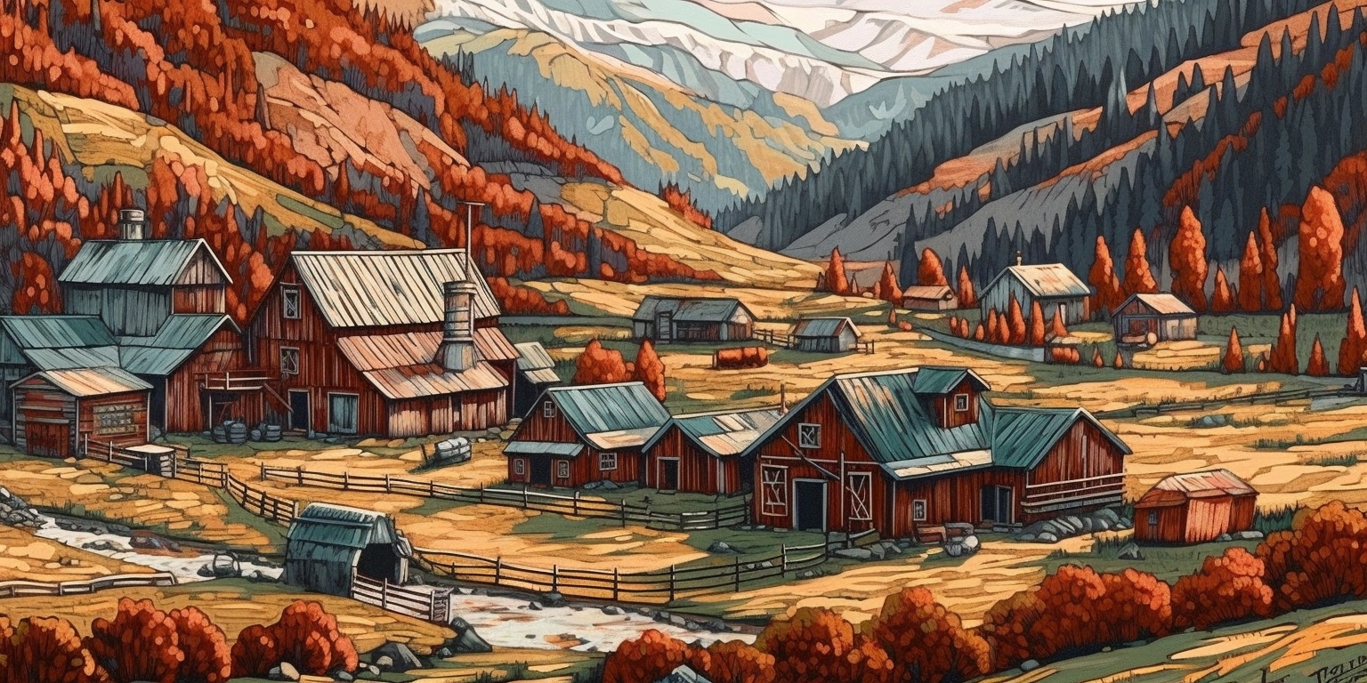 Rustic Countryside Art: Golden Fields & Quaint Farmhouses