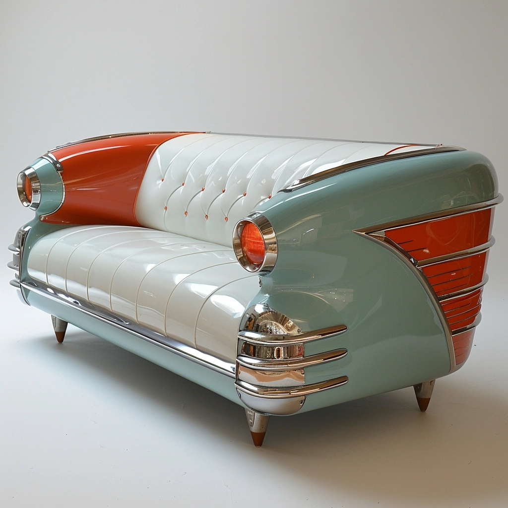 1950s Retro Mailbox & Couch Sofa: Futuristic Art Deco Design