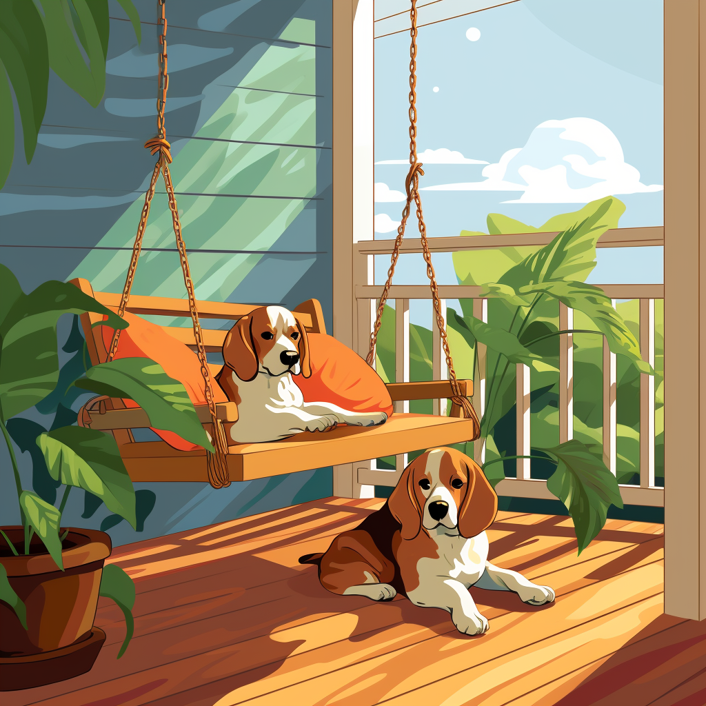 Relaxing Porch Swing: Charming Beagles at Rest