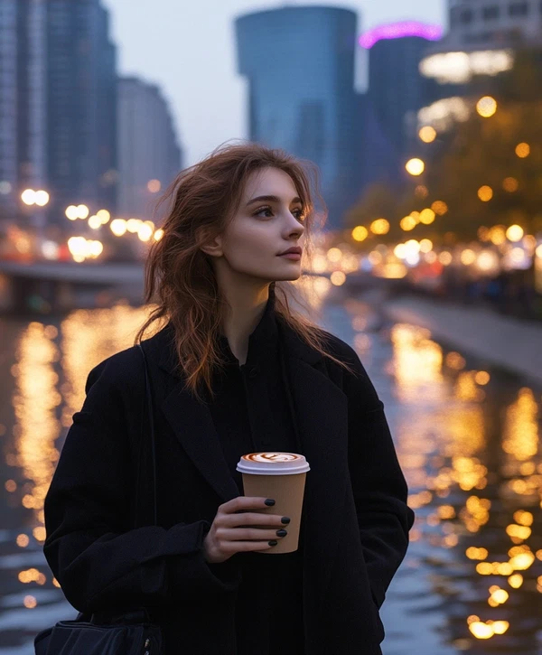 Evening Serenity: Coffee by the City River