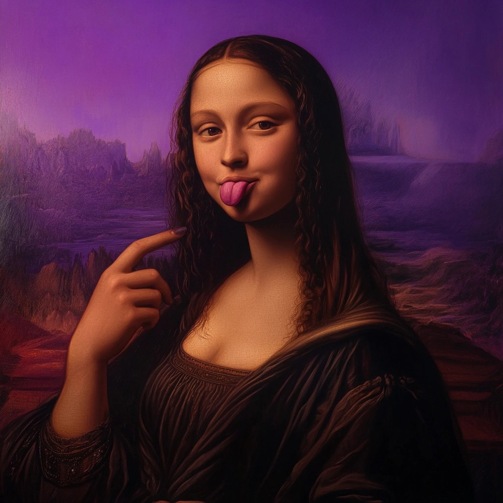 Mona Lisa Poses Playfully in Vibrant Colors