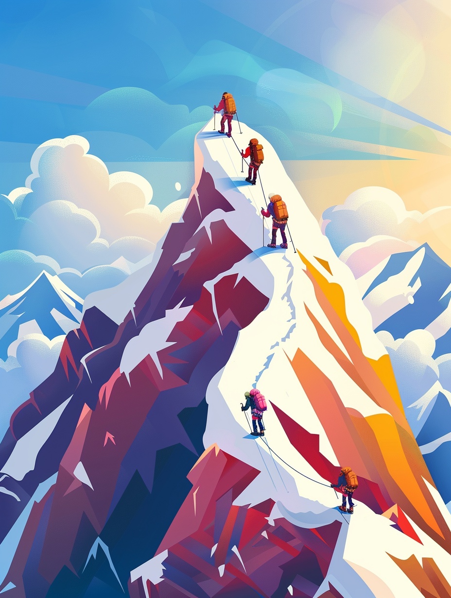 Mount Everest Climbers: Studio Ghibli Style Travel Poster