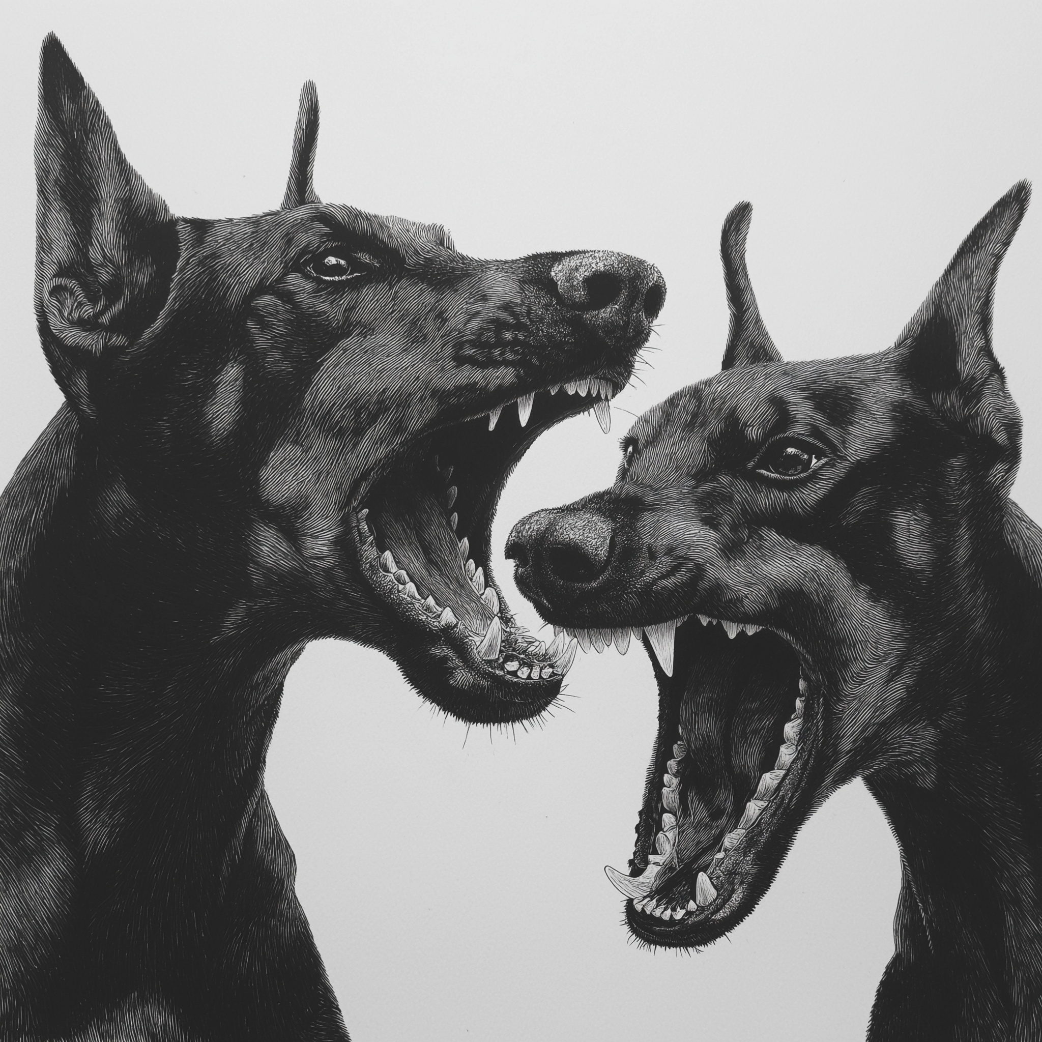 Fierce Dobermans in Black and White Art Print