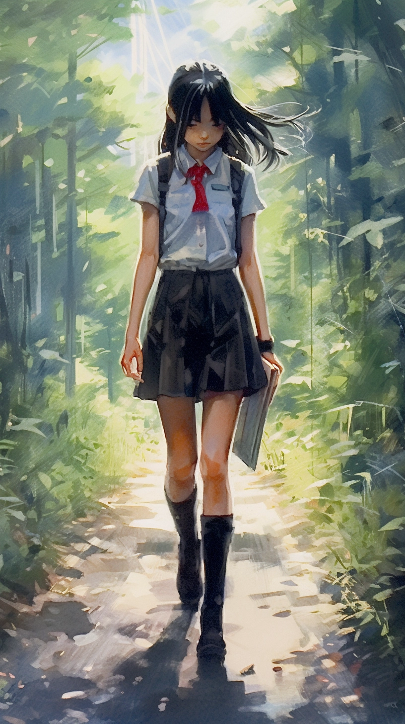 Magical Schoolgirl Anime Art: Detailed Watercolor Drawings