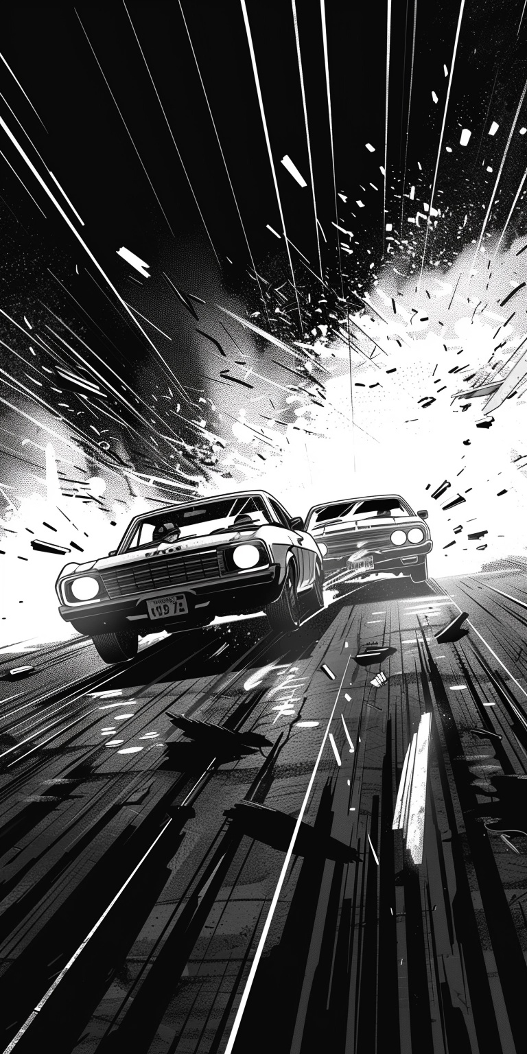 Vintage 1970s Cop Car Chase: Japanese Cartoon Style • PromptDen