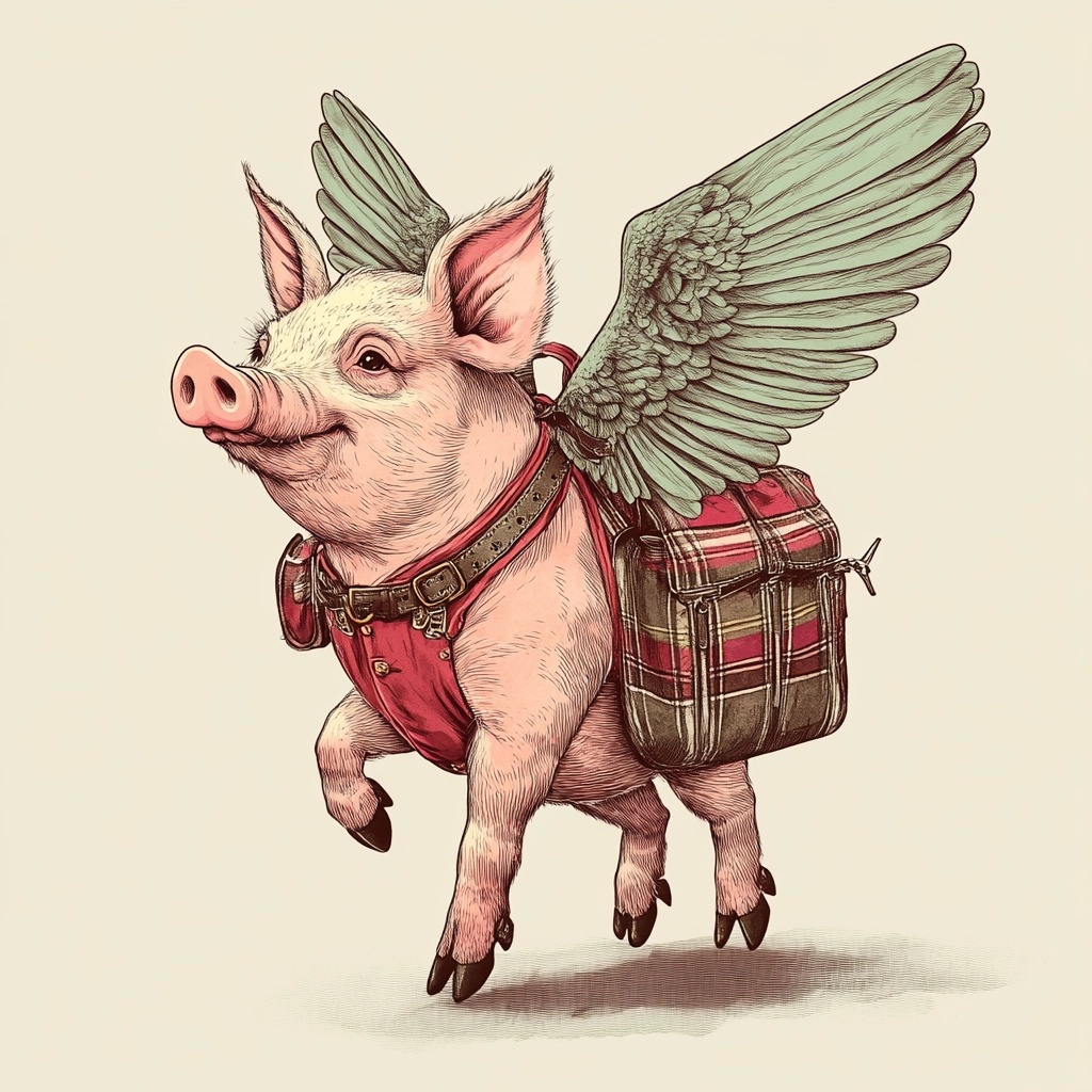 Whimsical Flying Pig at Oktoberfest in Lederhosen