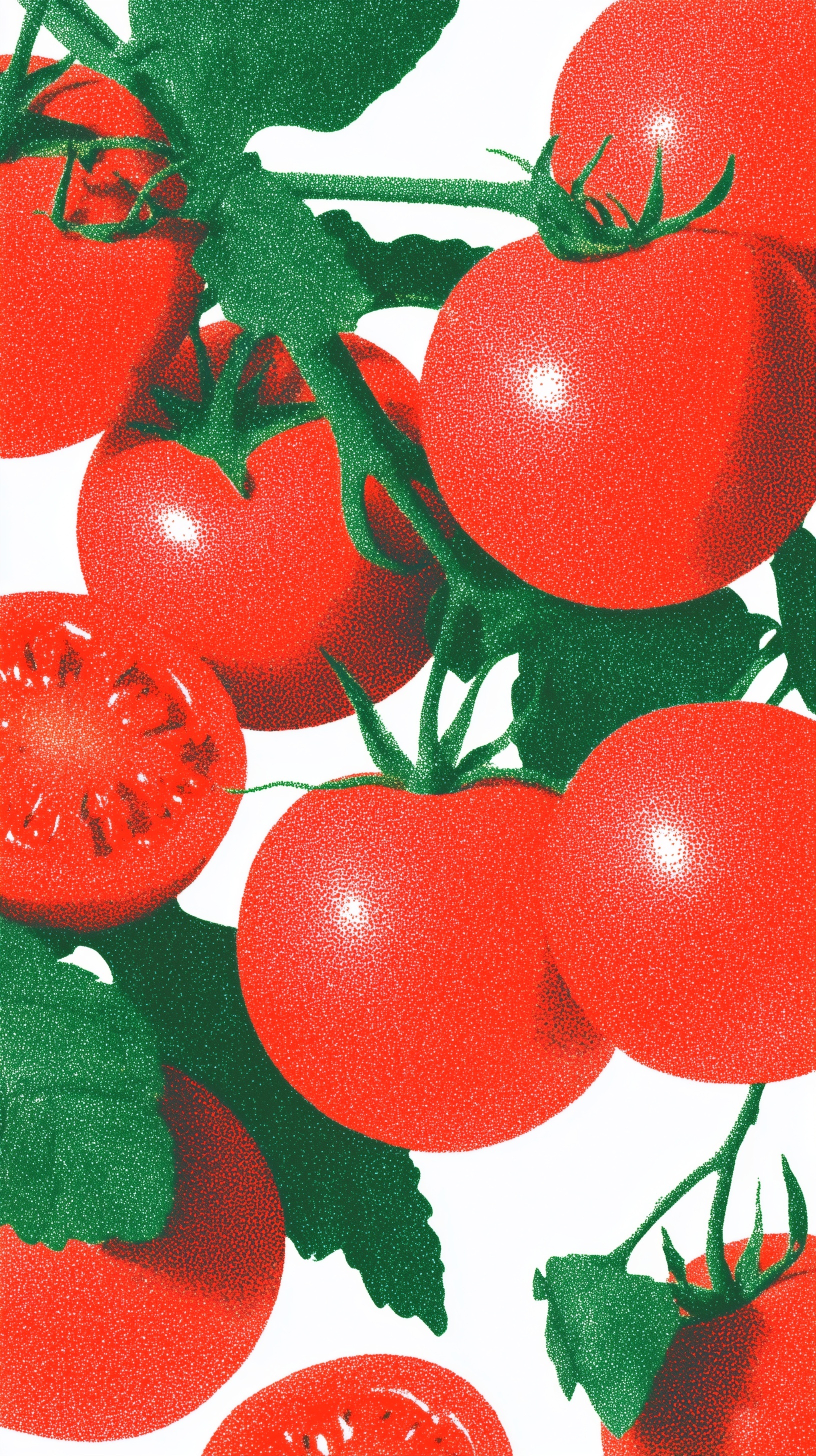Vibrant Tomato Art: Retro Screen-Print Aesthetic