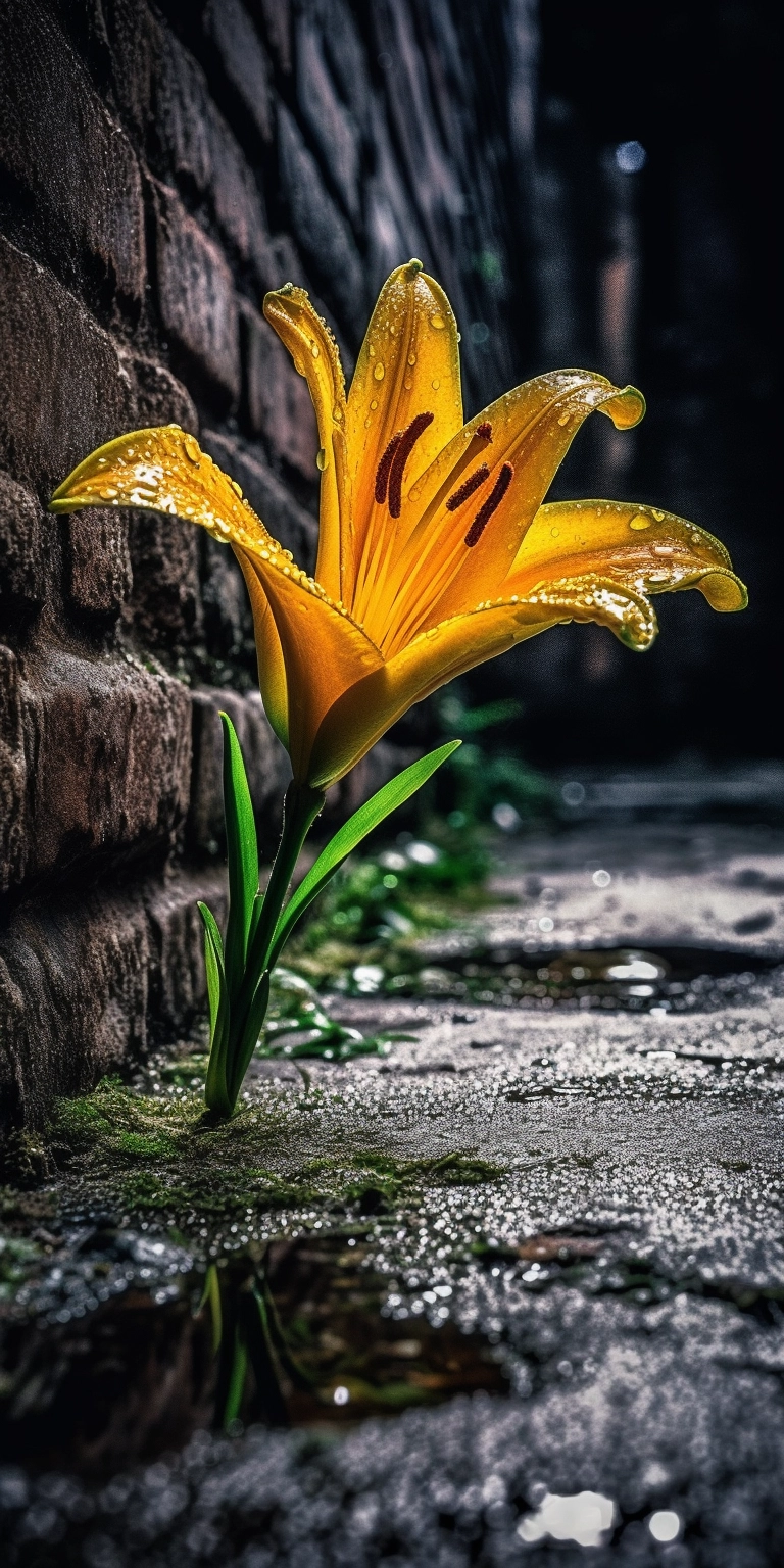 Unexpected Beauty: Vibrant Yellow Lily in Concrete Jungle