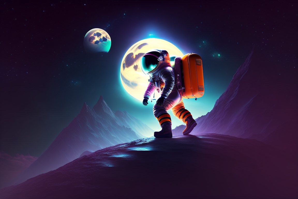 Neon Moon: Dark & Detailed Astronaut Art