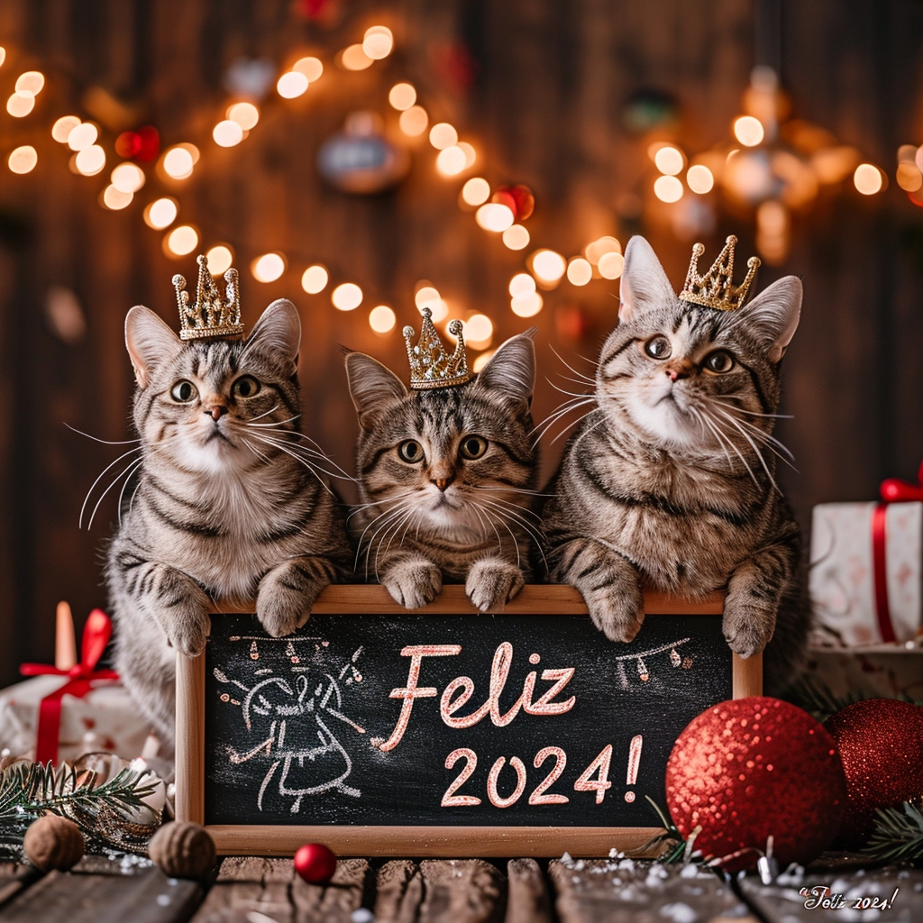 Festive 2024: Chalkboard Greetings with Crowned Cats