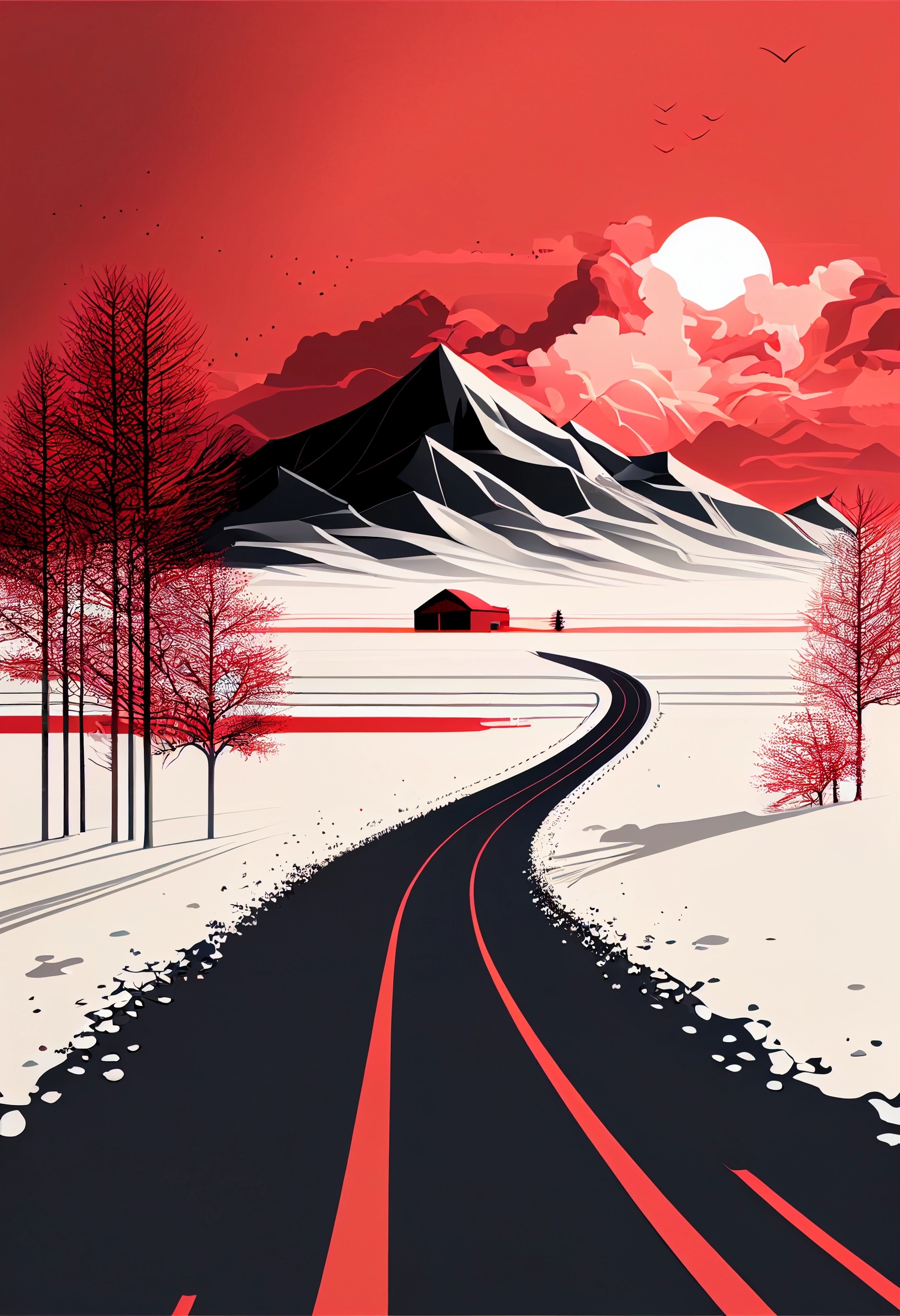 Minimalist Red & White Vector Landscapes