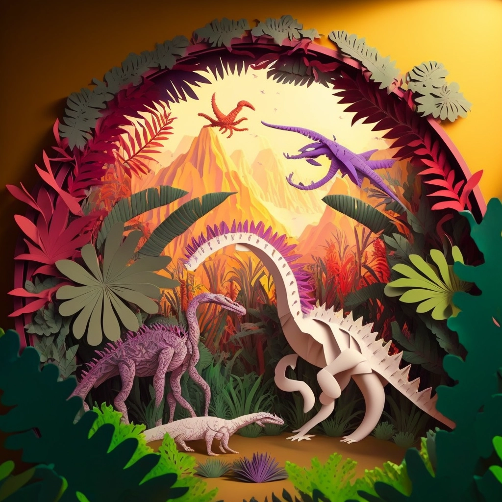 Colorful Paper Cut Dinosaurs & Jungle Vines