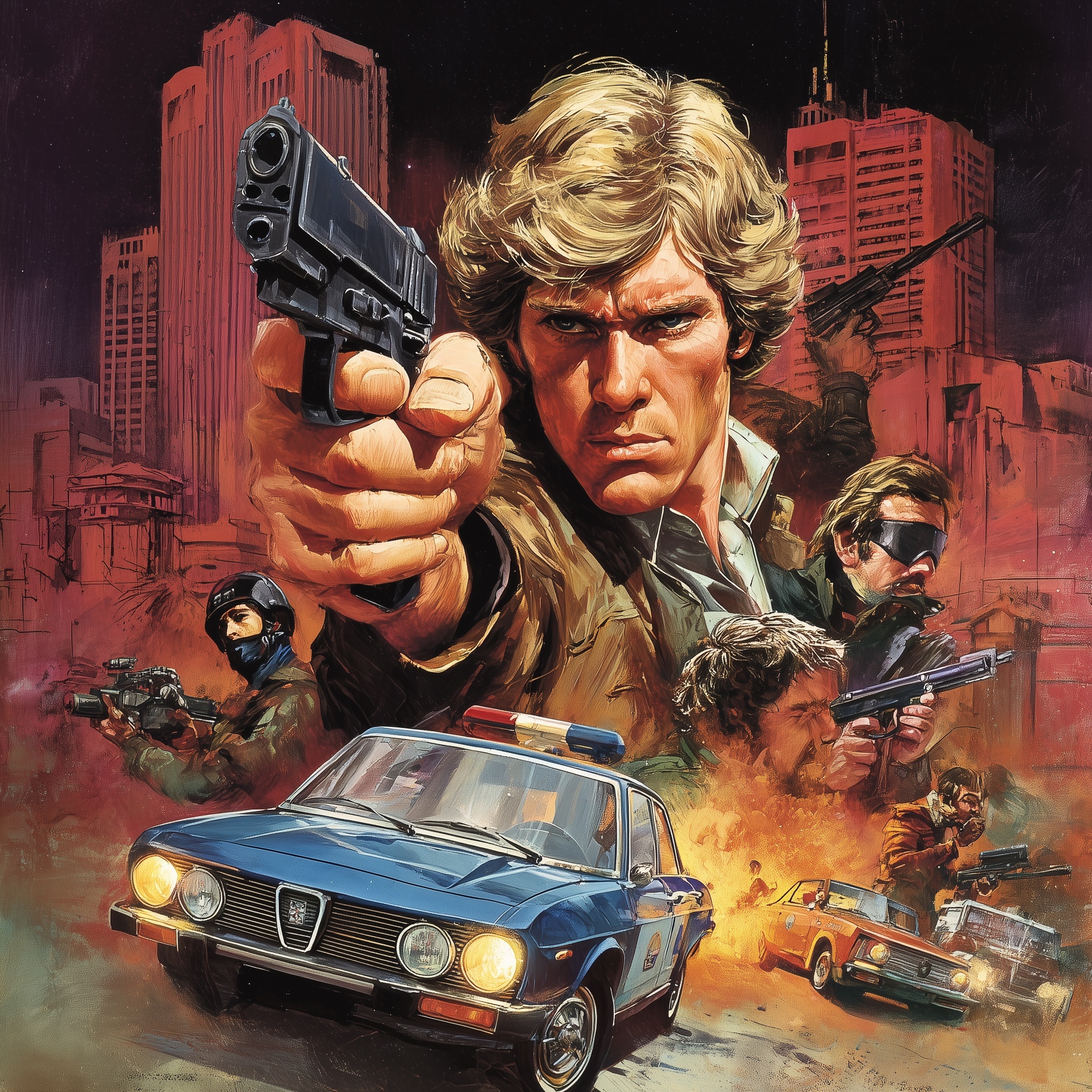 Dynamic 1970s Crime Art: A Bold Tribute