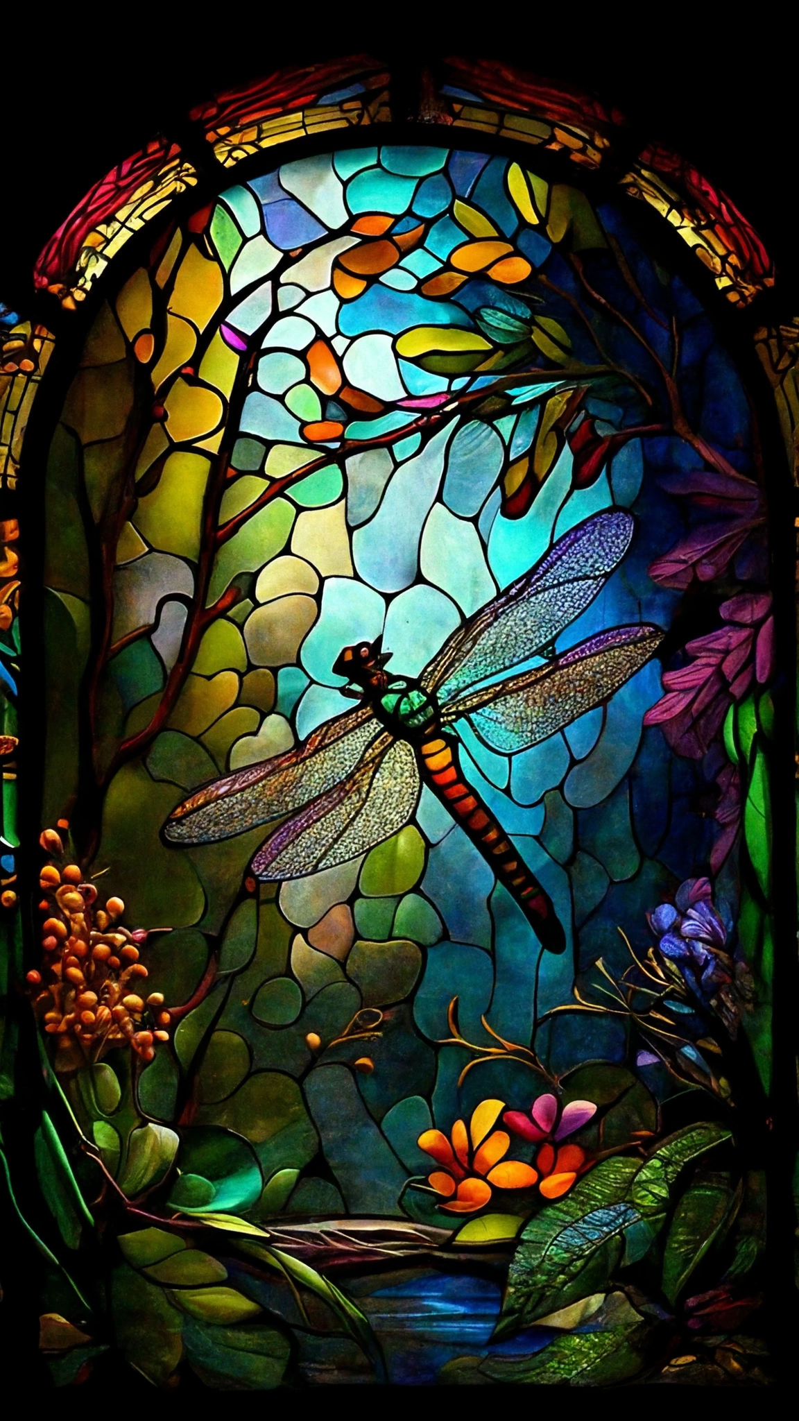 Colorful Dragonfly Stained Glass: Tiffany Art Deco