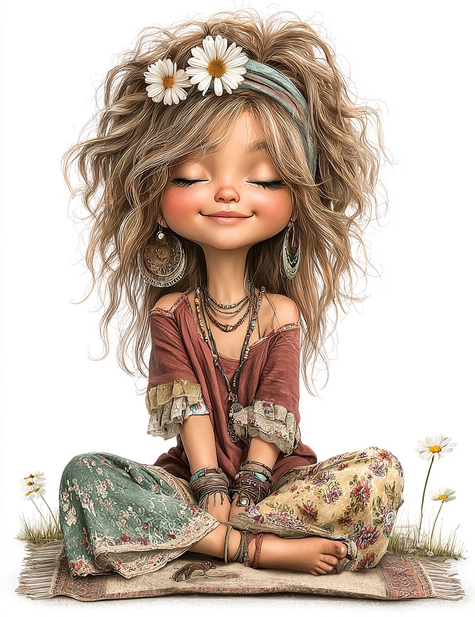 Vibrant Boho Summer Girl Clipart in Watercolor