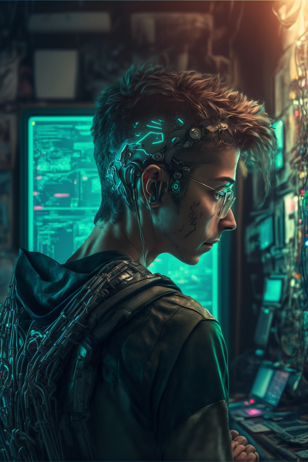 Cyberpunk Hackerboy: Ultra-Detailed 8K Rendering with Cinematic Lighting