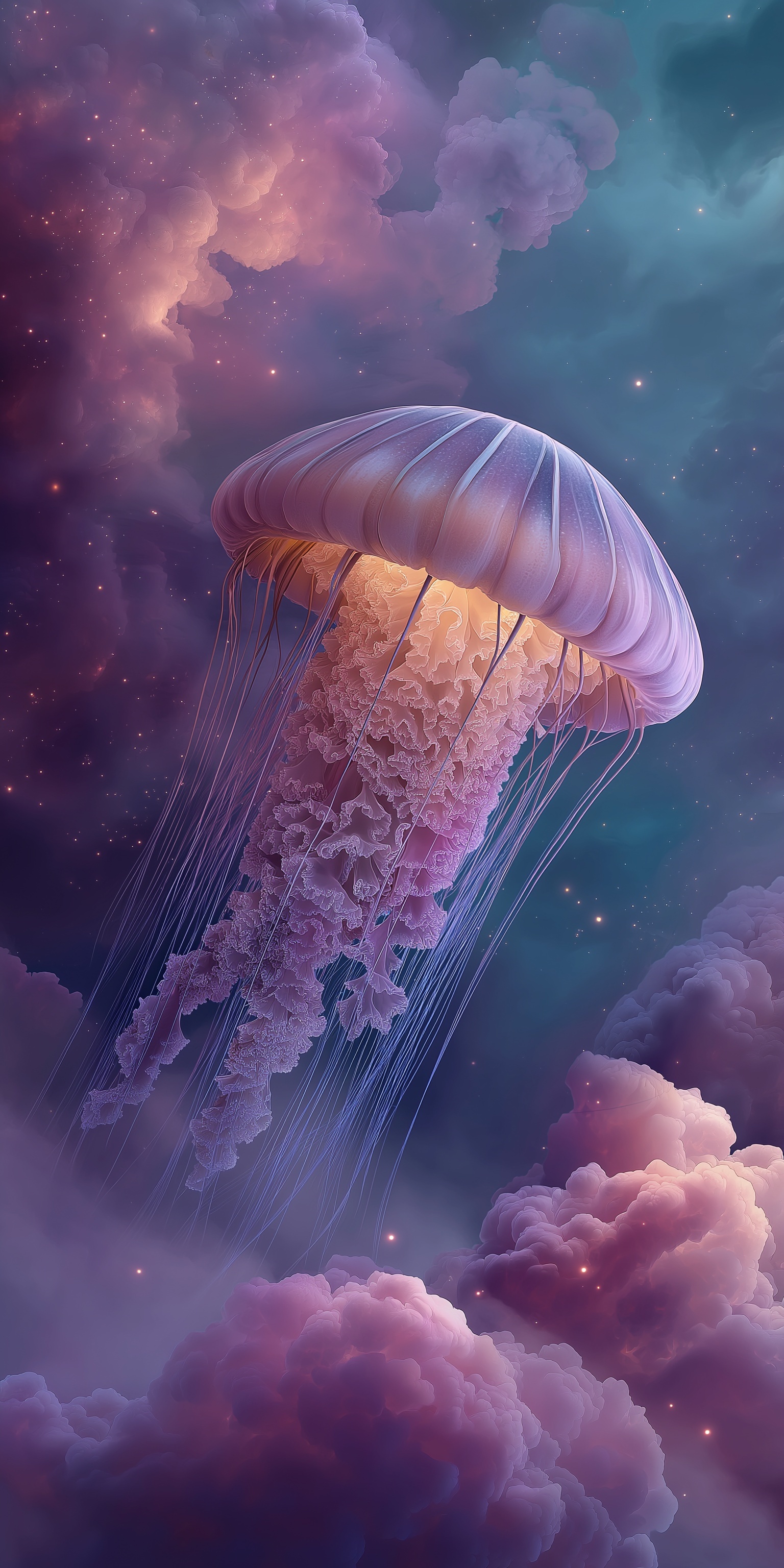 Surreal Cosmic Jellyfish in Vibrant Nebula