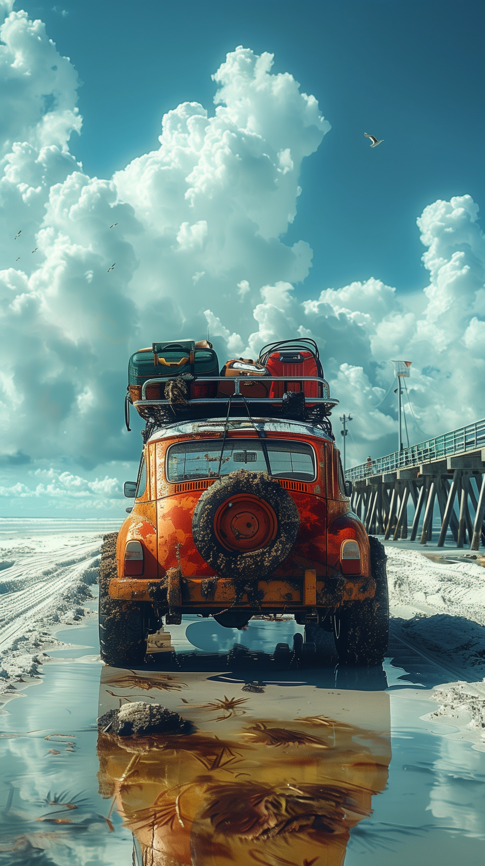 Astonishing Clarity: Dramatic Car Reflections on Sandy Beach