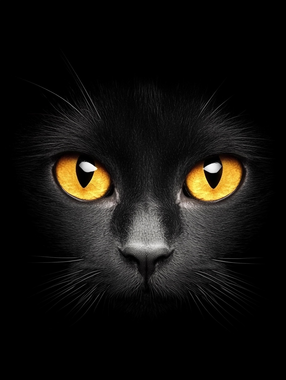 Stunning Black Cat with Yellow Eyes - High Res Photo