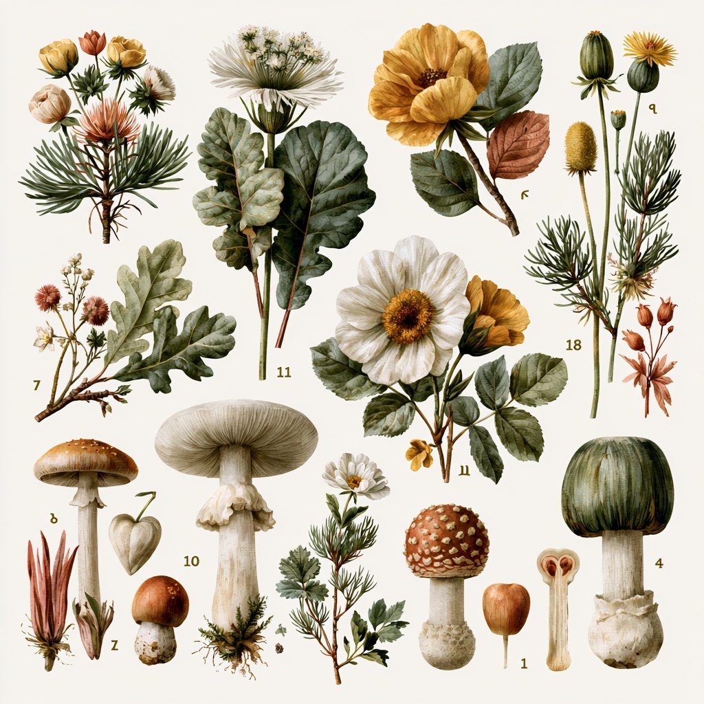 Stunning Botanical Clipart: Plants & Mushrooms