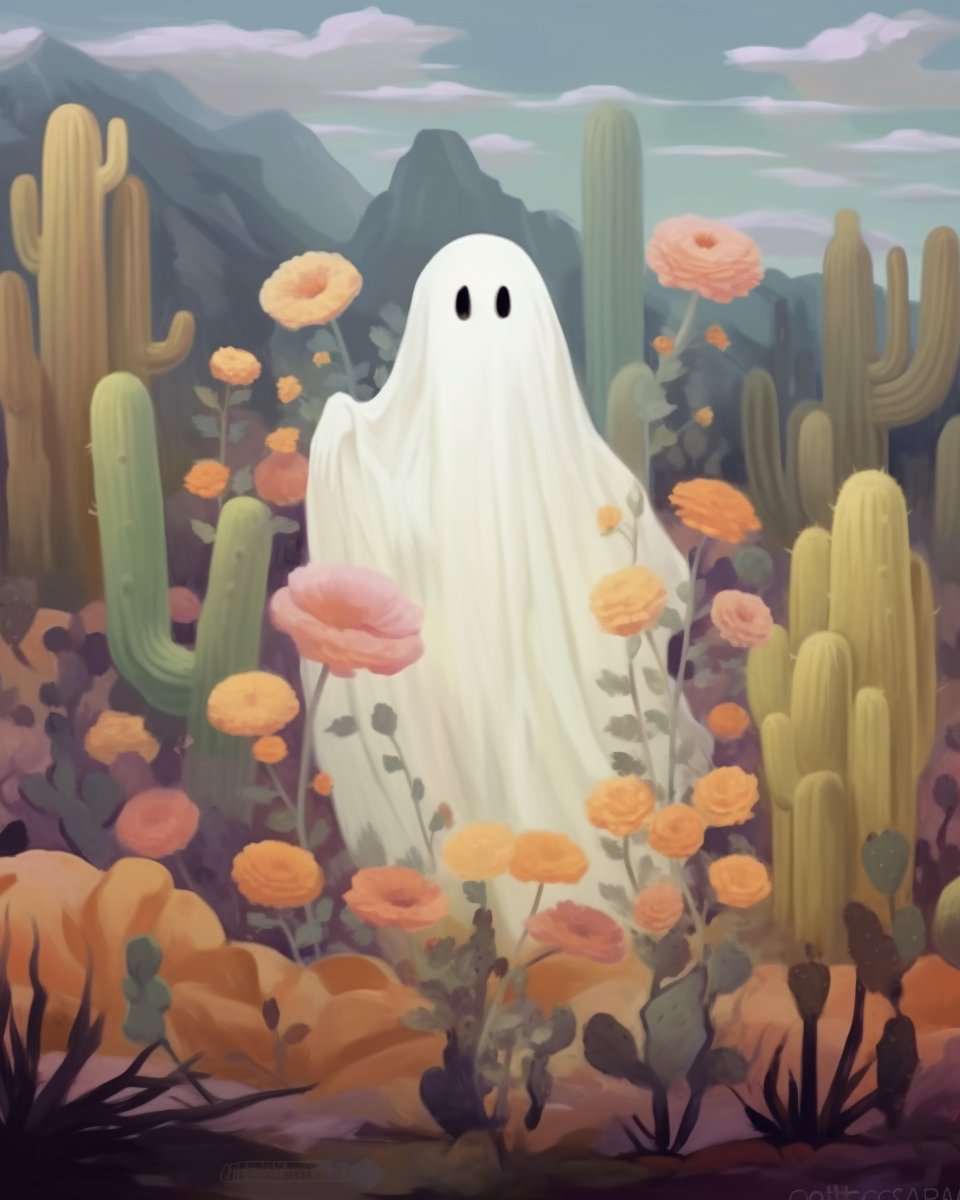 Cute Ghost Amidst Desert Blooms