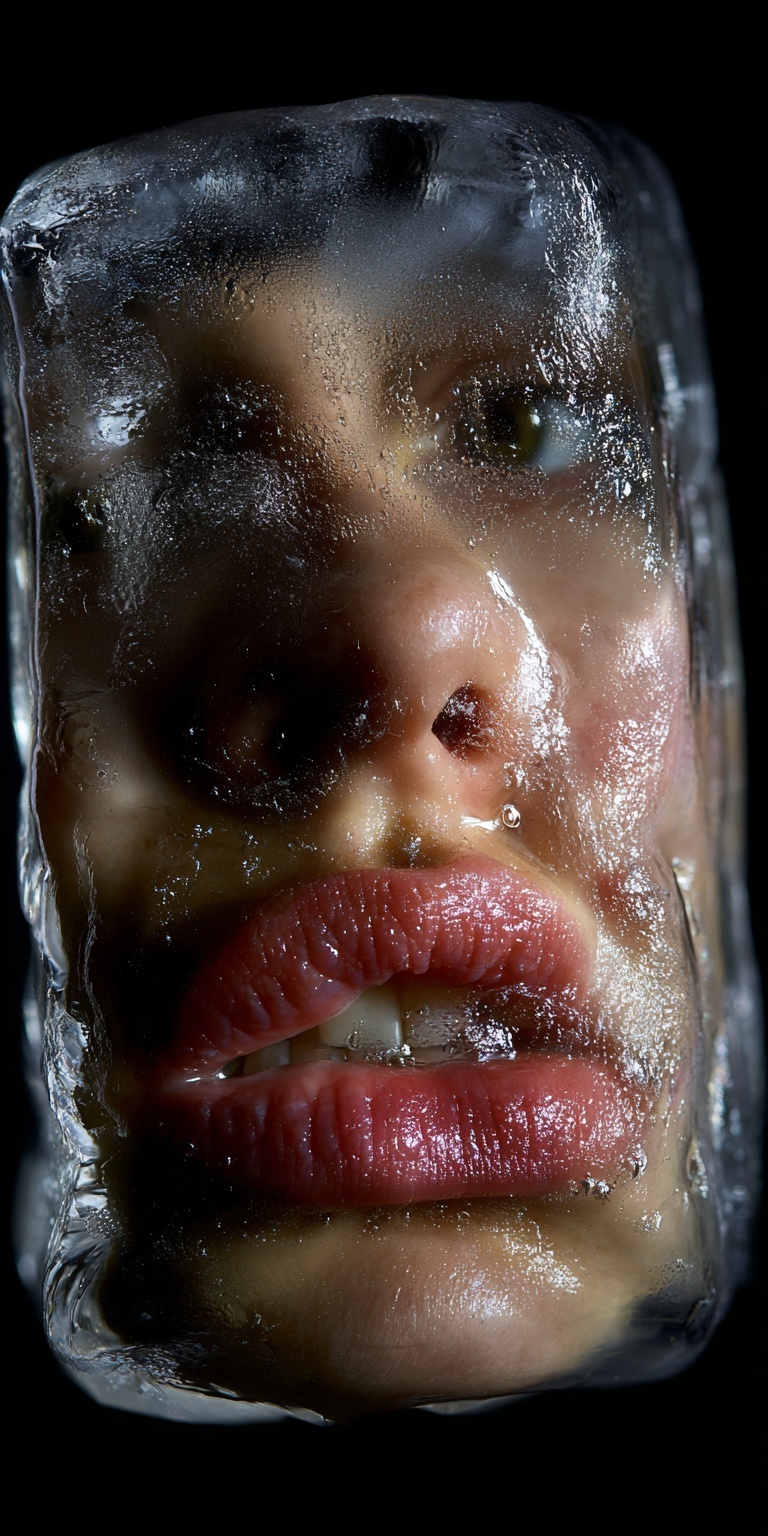 Stunning Ice Art: Woman's Face in Translucent Block
