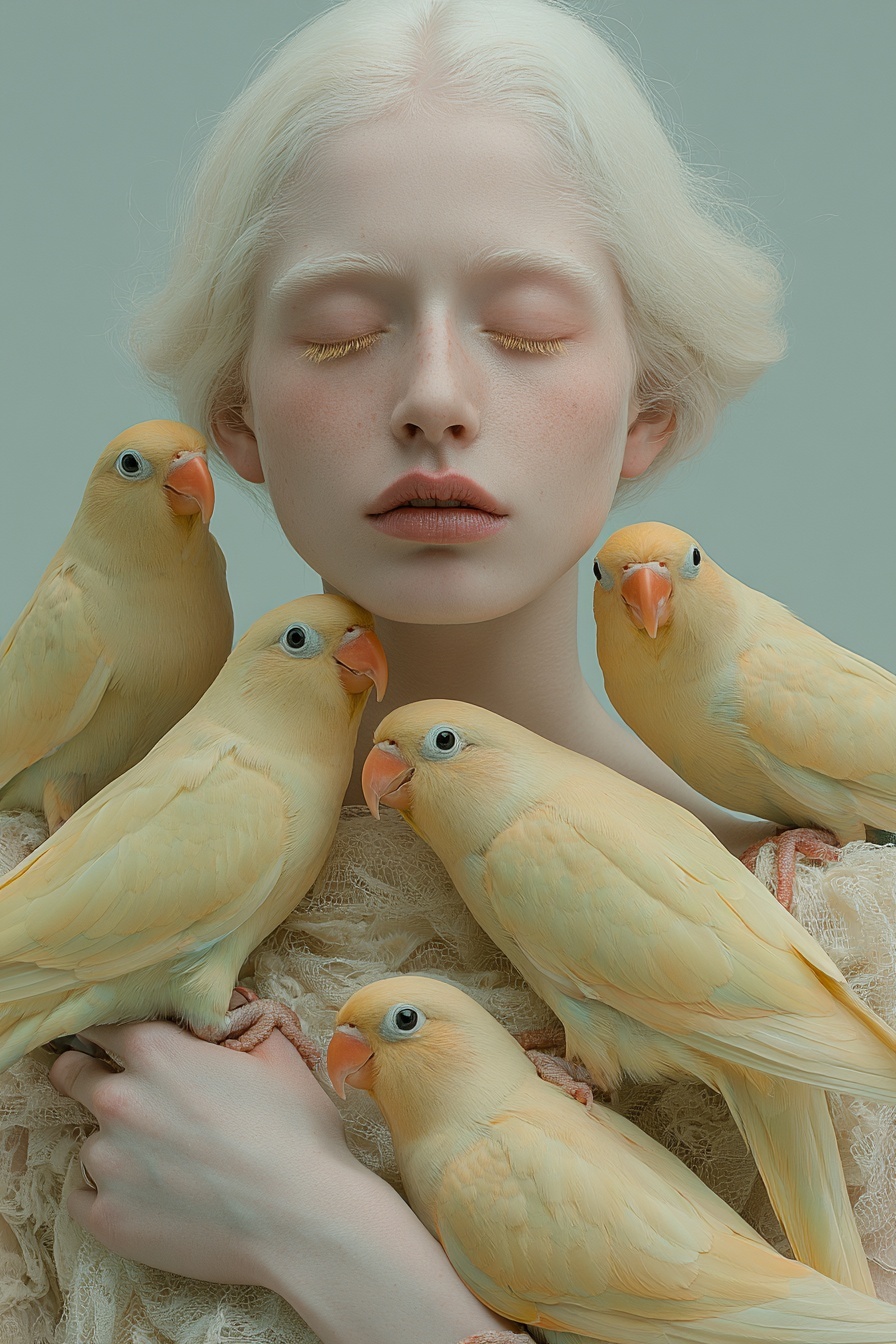 Serene Beauty: Woman with Yellow Parrots