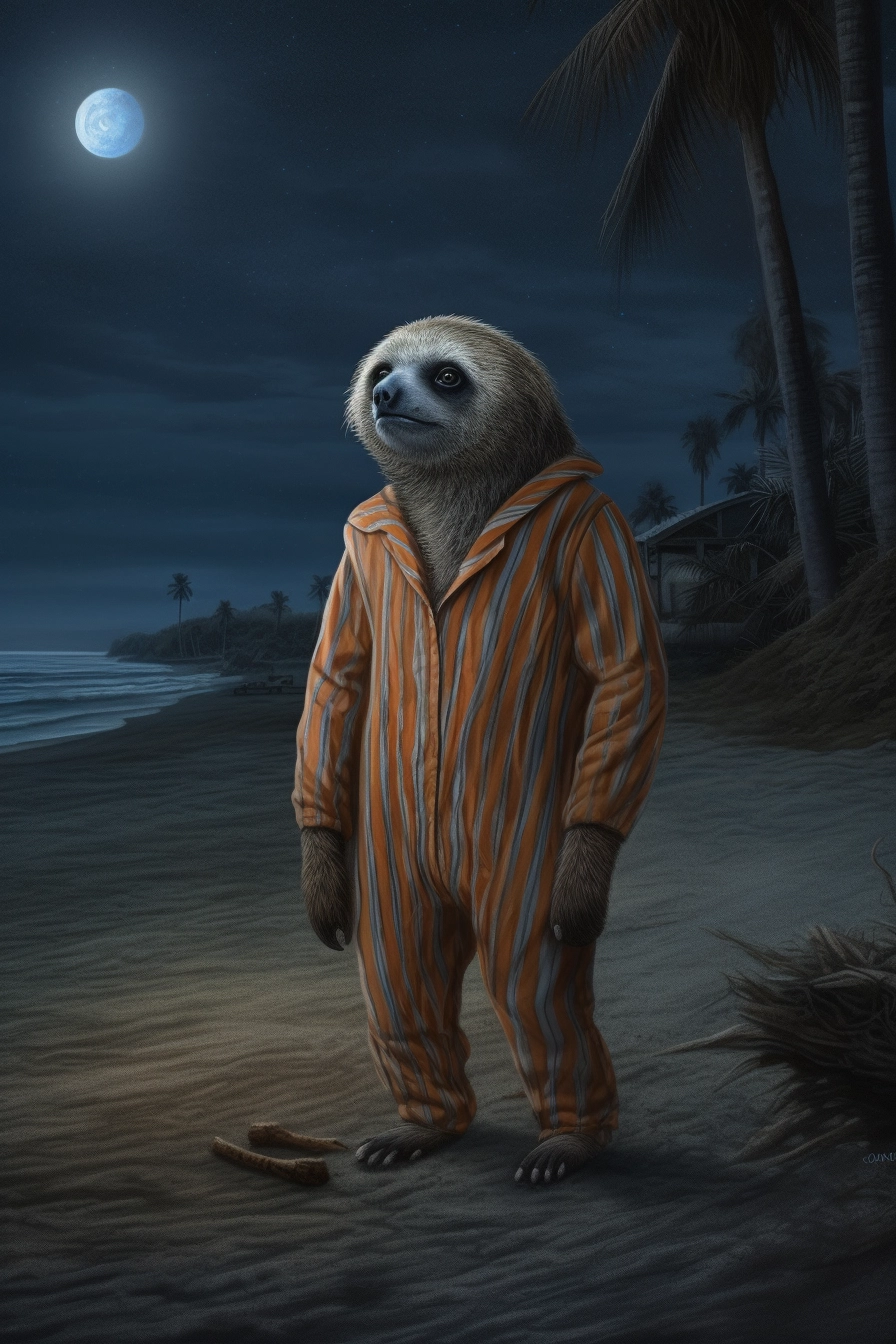 Surreal Sloth in Beach Suit: UHD Art Commission