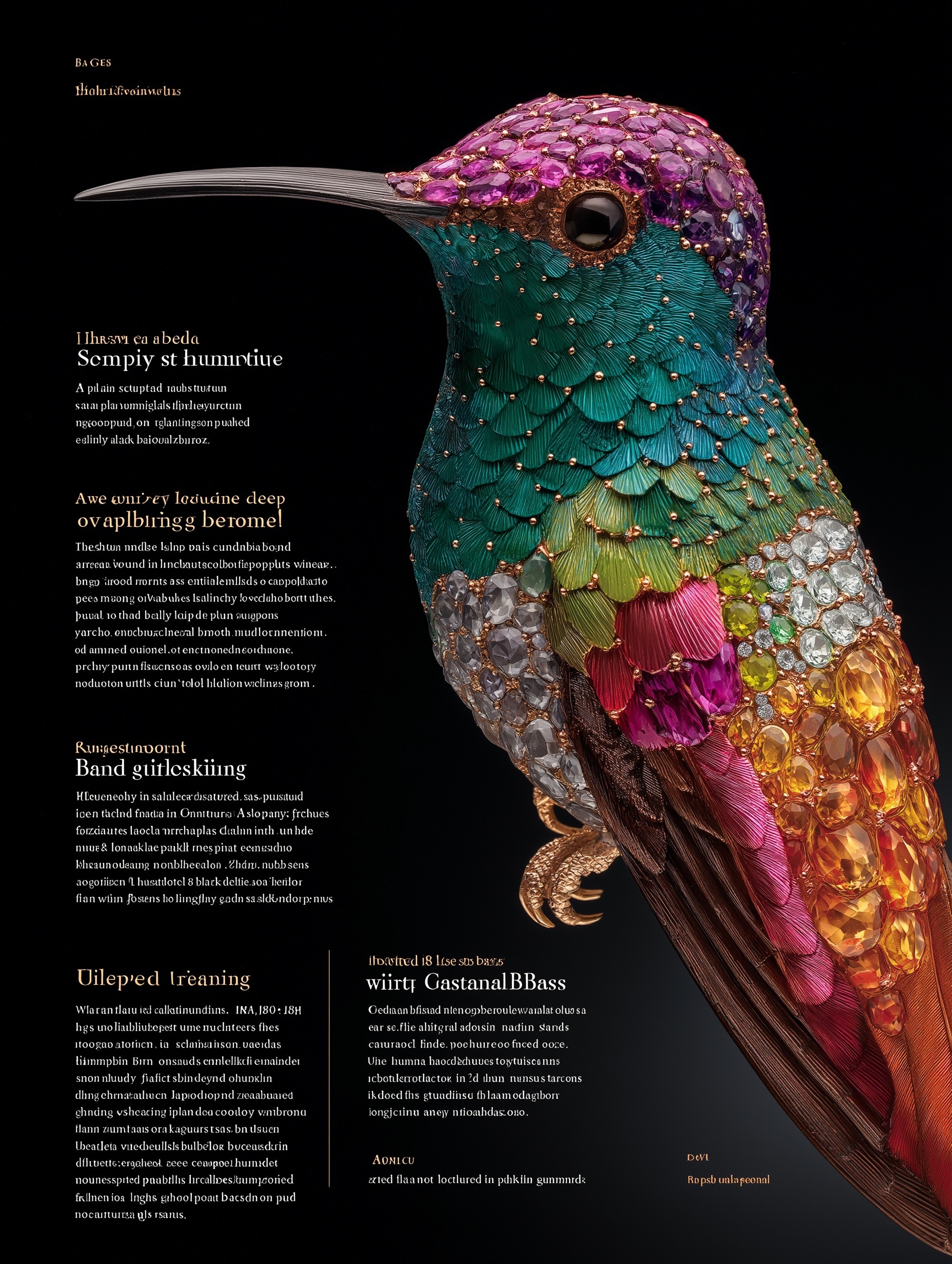 Exquisite Hummingbird Sculpture in Luxe Gemstones