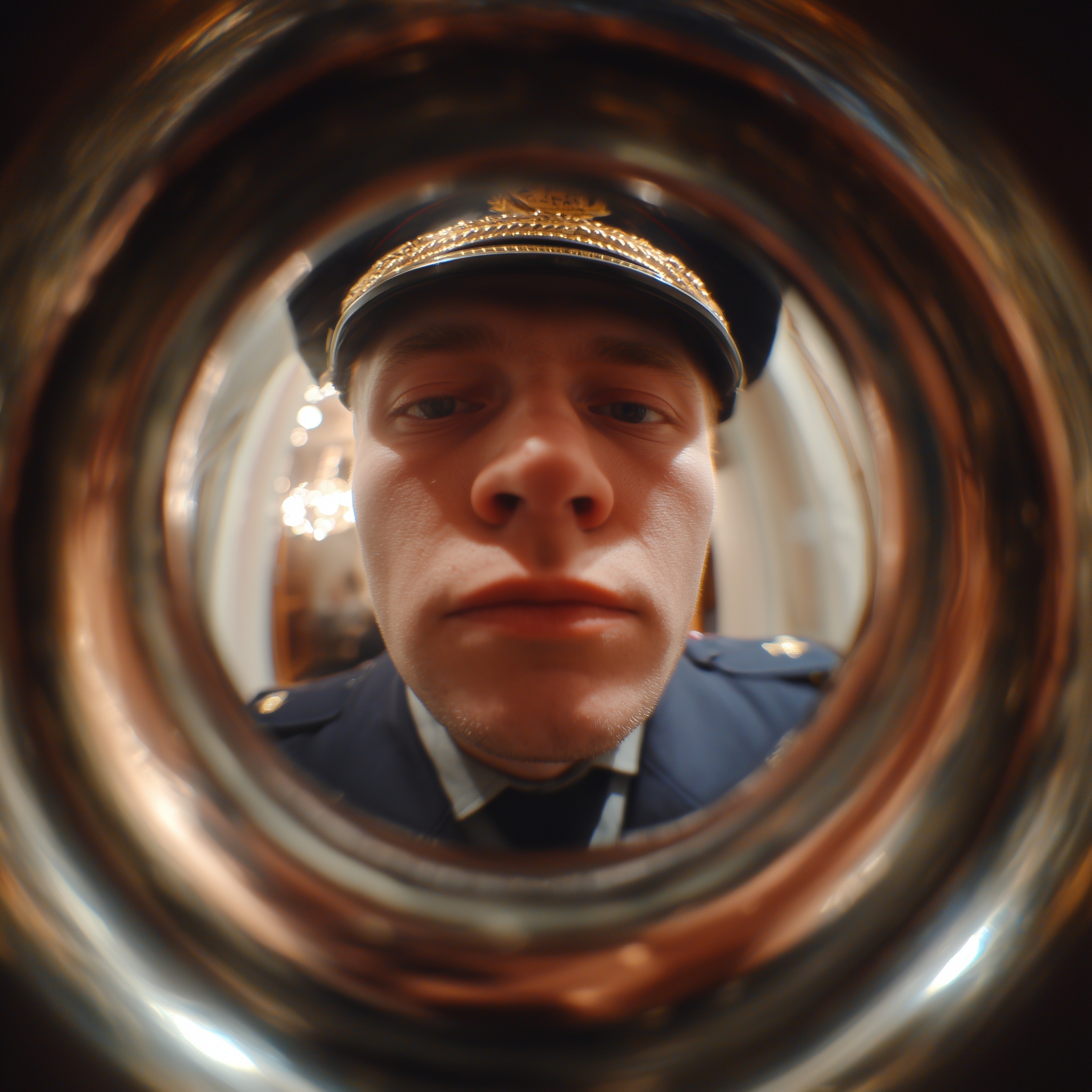 Close-Up of Russian Policeman: Fisheye Perspective
