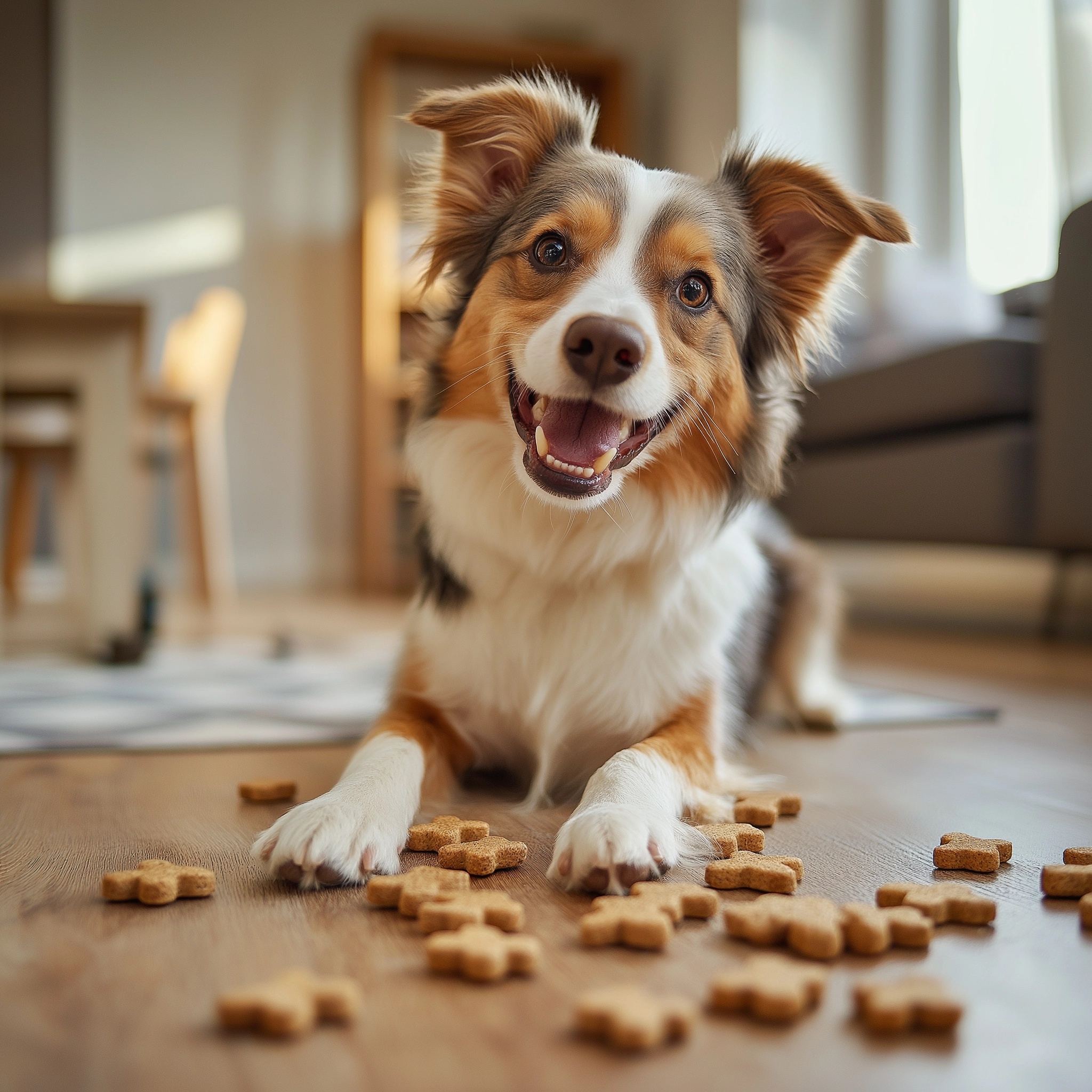 Joyful Dog's Happy Treat Time at Home