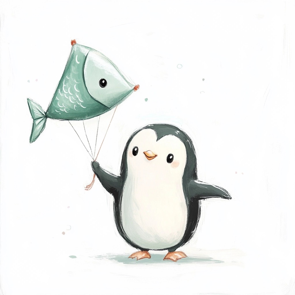 Whimsical Penguin Kite Art for Kids' Rooms