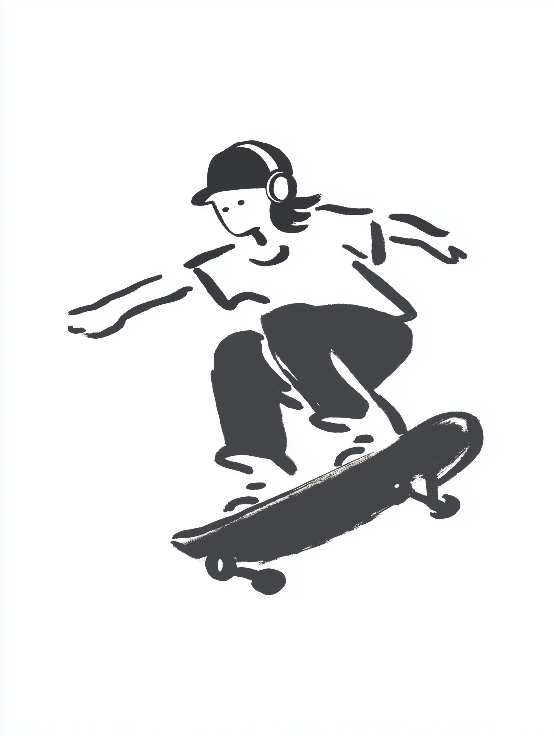 Minimalist Line Art: Girl Skateboarding in Park