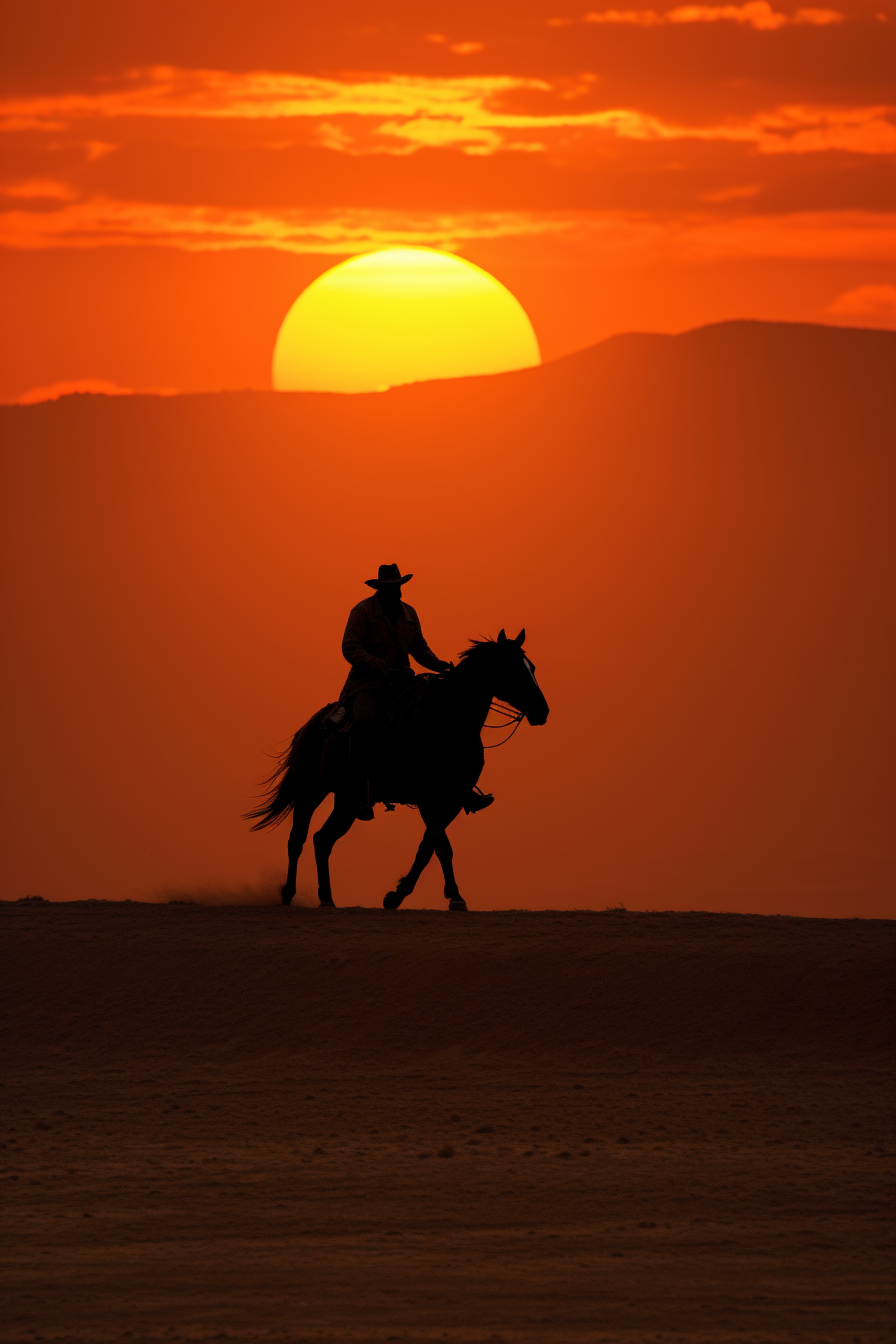 Captivating Horseback Silhouette Art: Sniper Man & Mesmerizing Sunset