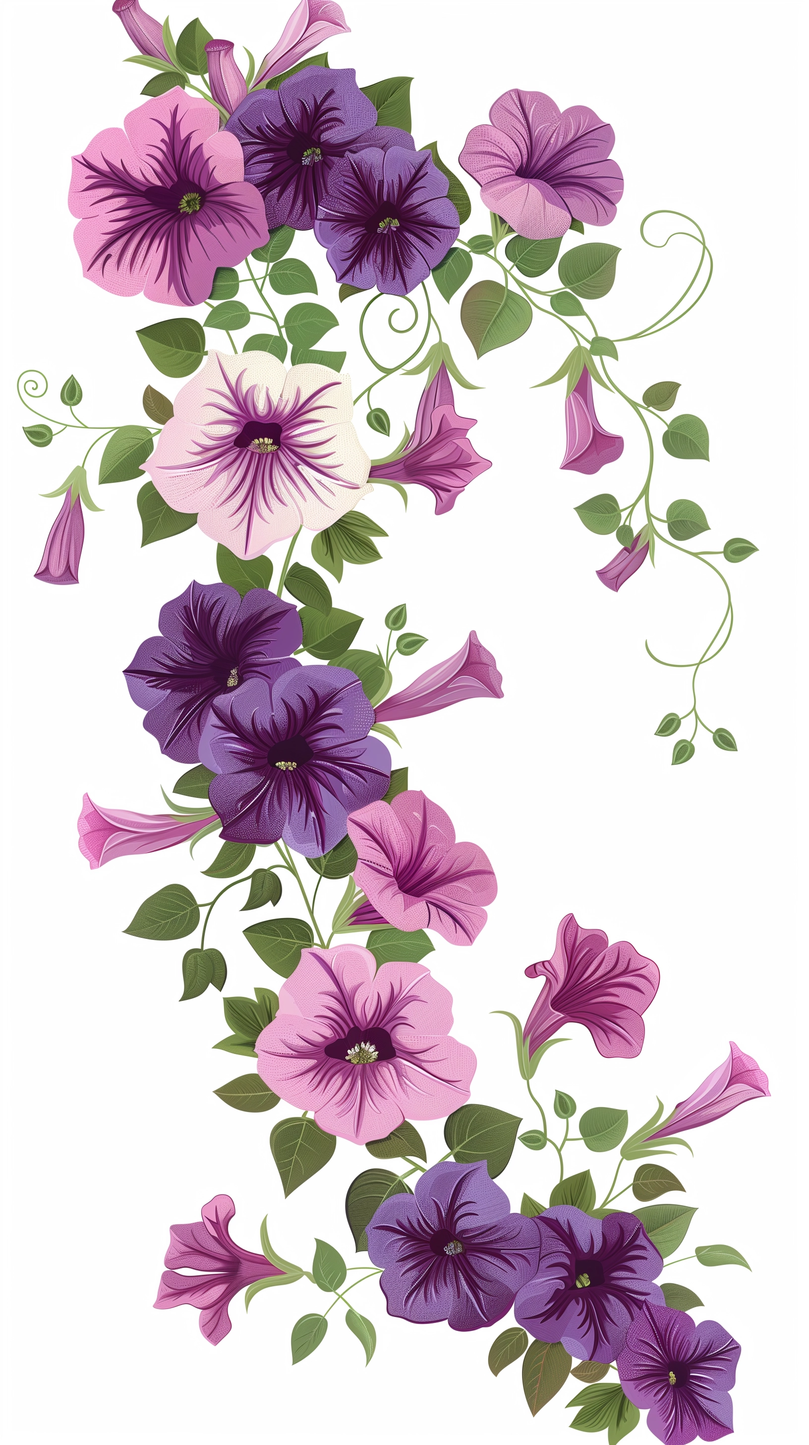 Vibrant Purple Petunias in Vector Art