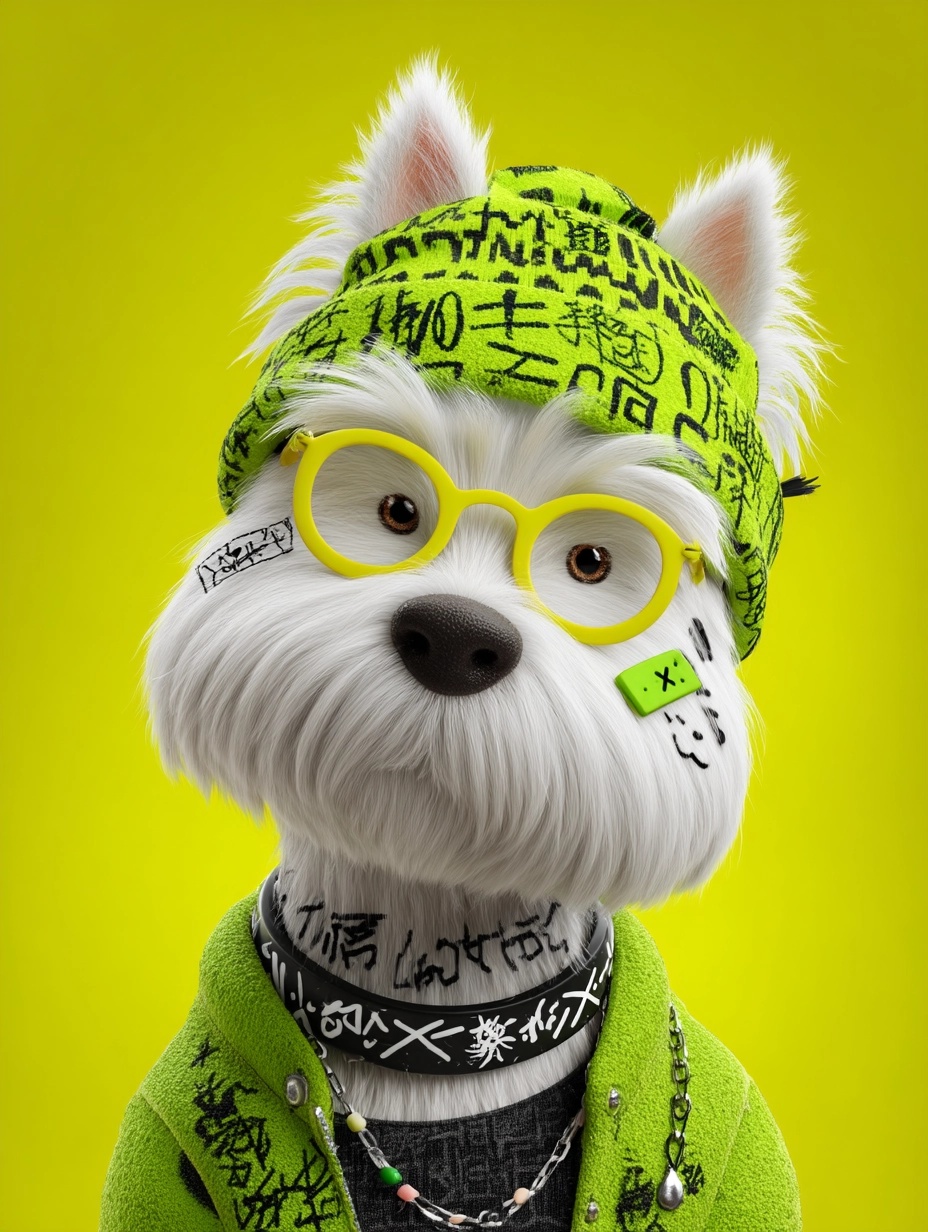 Trendy 3D Punk Westie: A Cartoon Style Icon