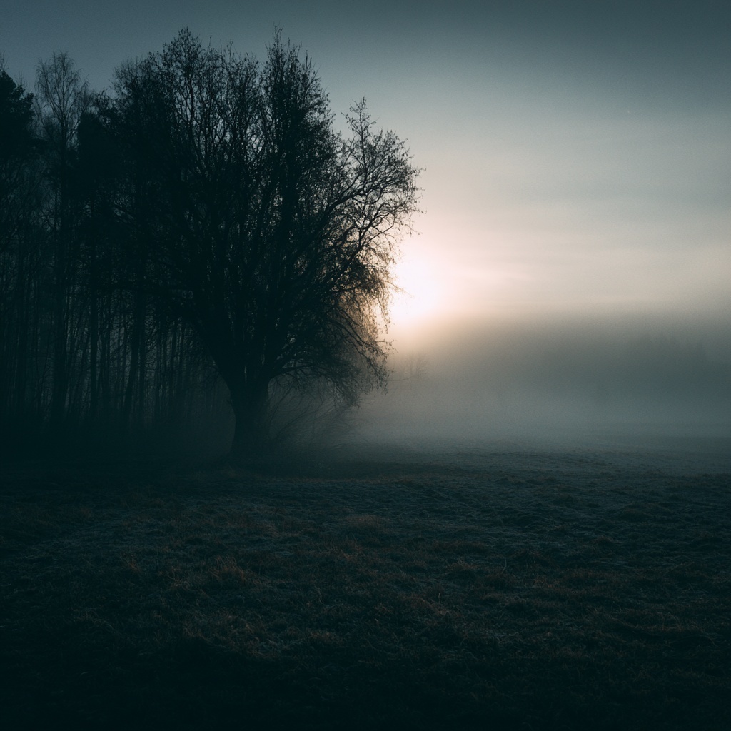 Melancholic Landscape: Trees in Hazy Sunlight